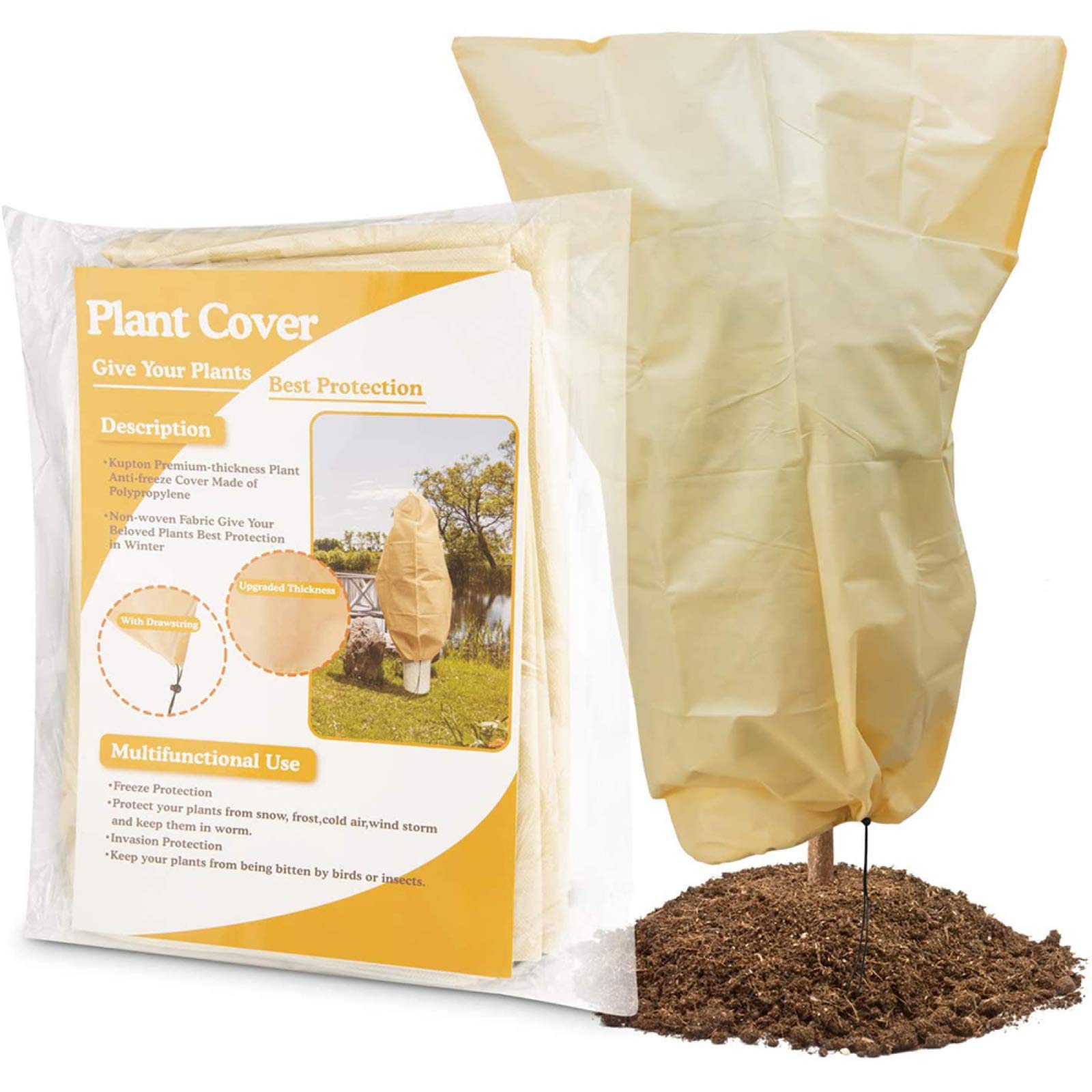 Winter Plant Covers with Drawstring - 80x100cm Warm Frost Protection Blanket for Potted Plants & Fruit Trees - Prevents Freezing & Animal Damage - Perfect for Garden, Greenhouse & Outdoor Plant Care
