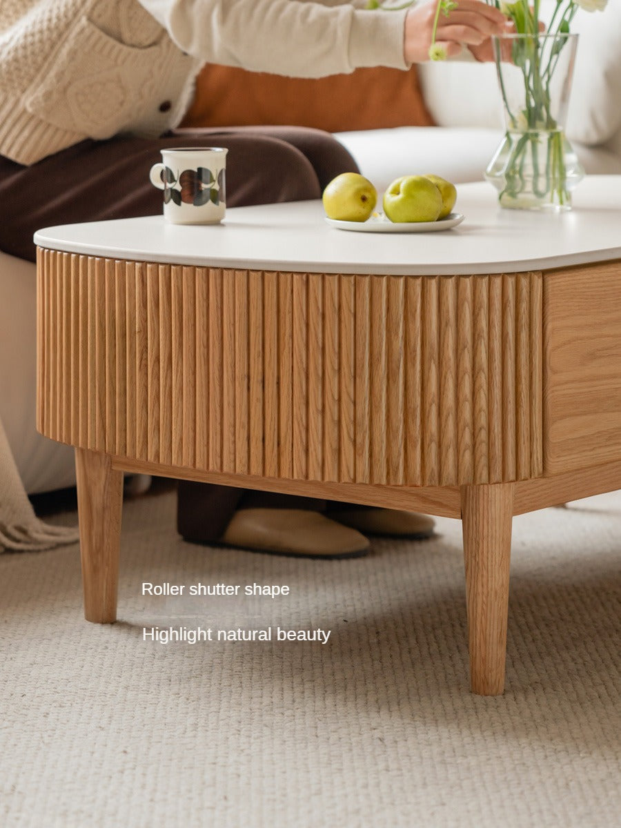 Solid Oak Wood Coffee Table with Slate Top - Modern Log Style for Living Room, Lounge & Office - Durable & Stylish Home Decor