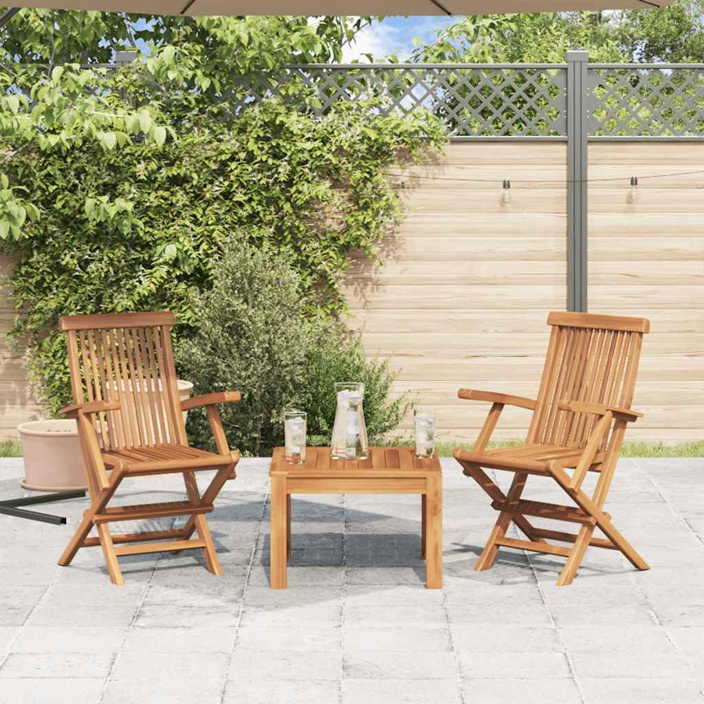 2-Pack vidaXL Folding Teak Wood Patio Chairs with Armrests - Outdoor Garden Dining, Camping & Beach Seating - Stable Foldable Design for Easy Storage - Perfect for Backyard, Deck & Poolside Relaxation