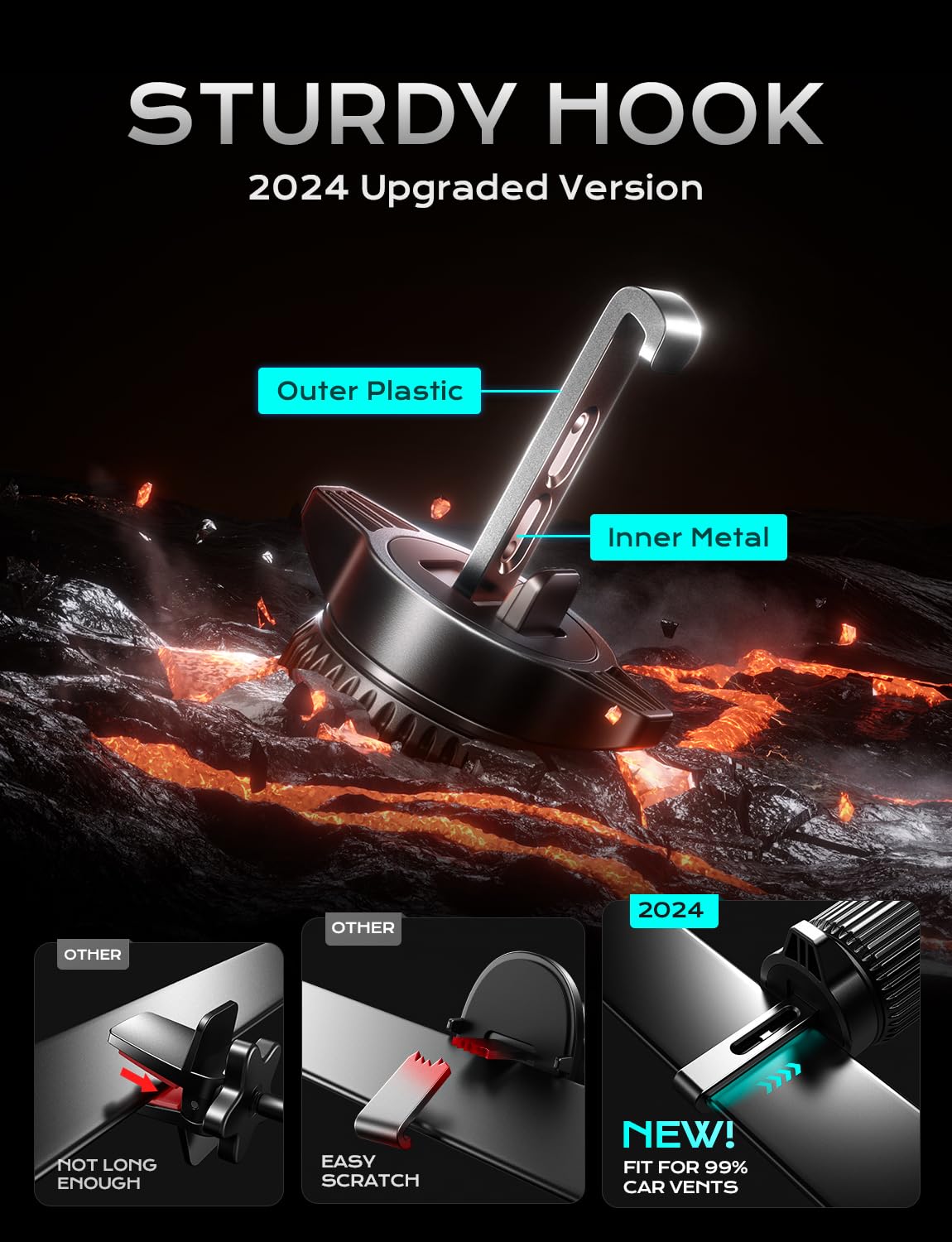 15W Fast Wireless Car Charger & Auto-Clamping Air Vent Phone Mount - Compatible with iPhone 16/15/14/13/12, Samsung S24/S23/S22 - Blue LED Backlit for Safe Night Driving | Perfect for Commuting, Road Trips & GPS Navigation