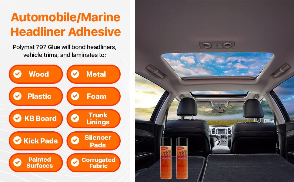 QTY 12 Polymat 797 High-Temperature RV Camper Spray Adhesive - Heat & Water Resistant Glue for RV Repairs, Automotive Upholstery & Marine Applications