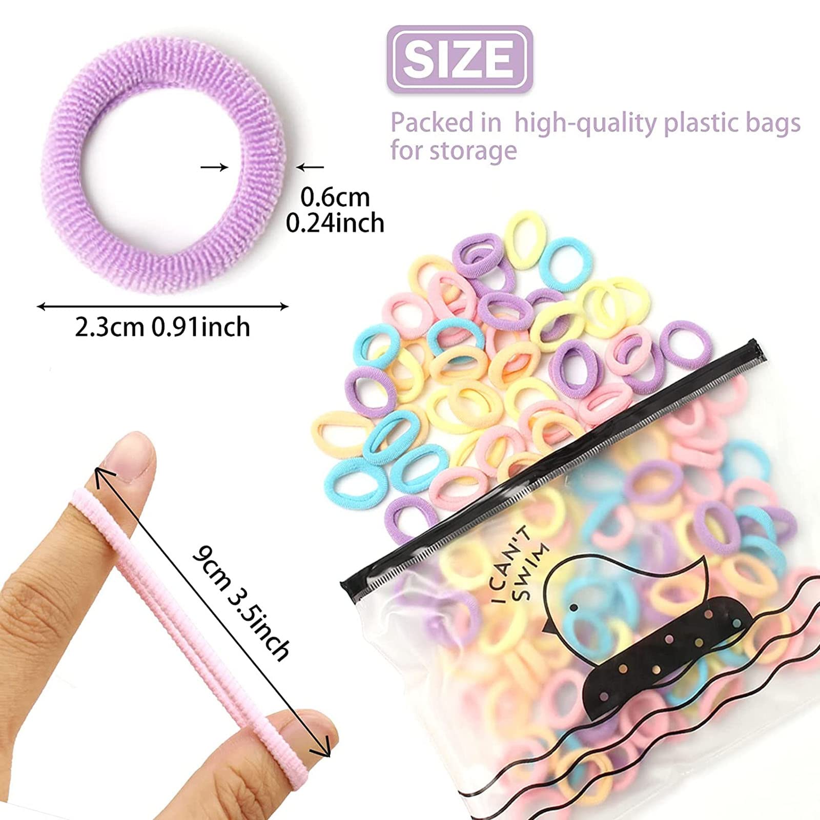 BIEUFBJI 100 Pcs Soft Seamless Elastic Hair Ties for Baby & Toddler Girls - Gentle No-Pull Hair Bands for Sensitive Scalp - Perfect for Daily Use, School, and Special Occasions