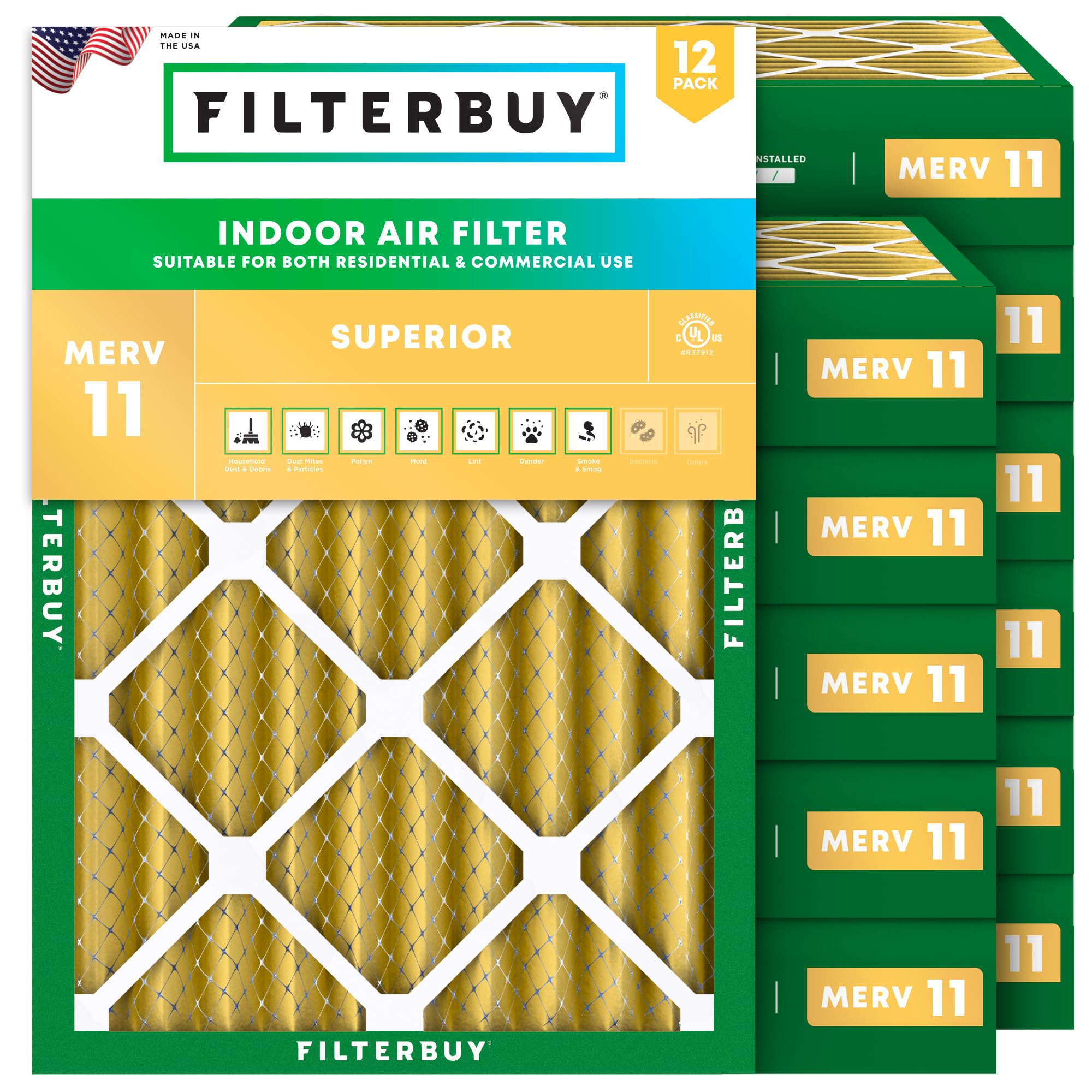 Filterbuy 24x25x4 MERV 11 Air Filter 12-Pack - Allergen Defense HVAC Furnace AC Replacement Filters (Actual Size 23.75x24.75x3.63 Inches) for Home, Office & Allergy Relief