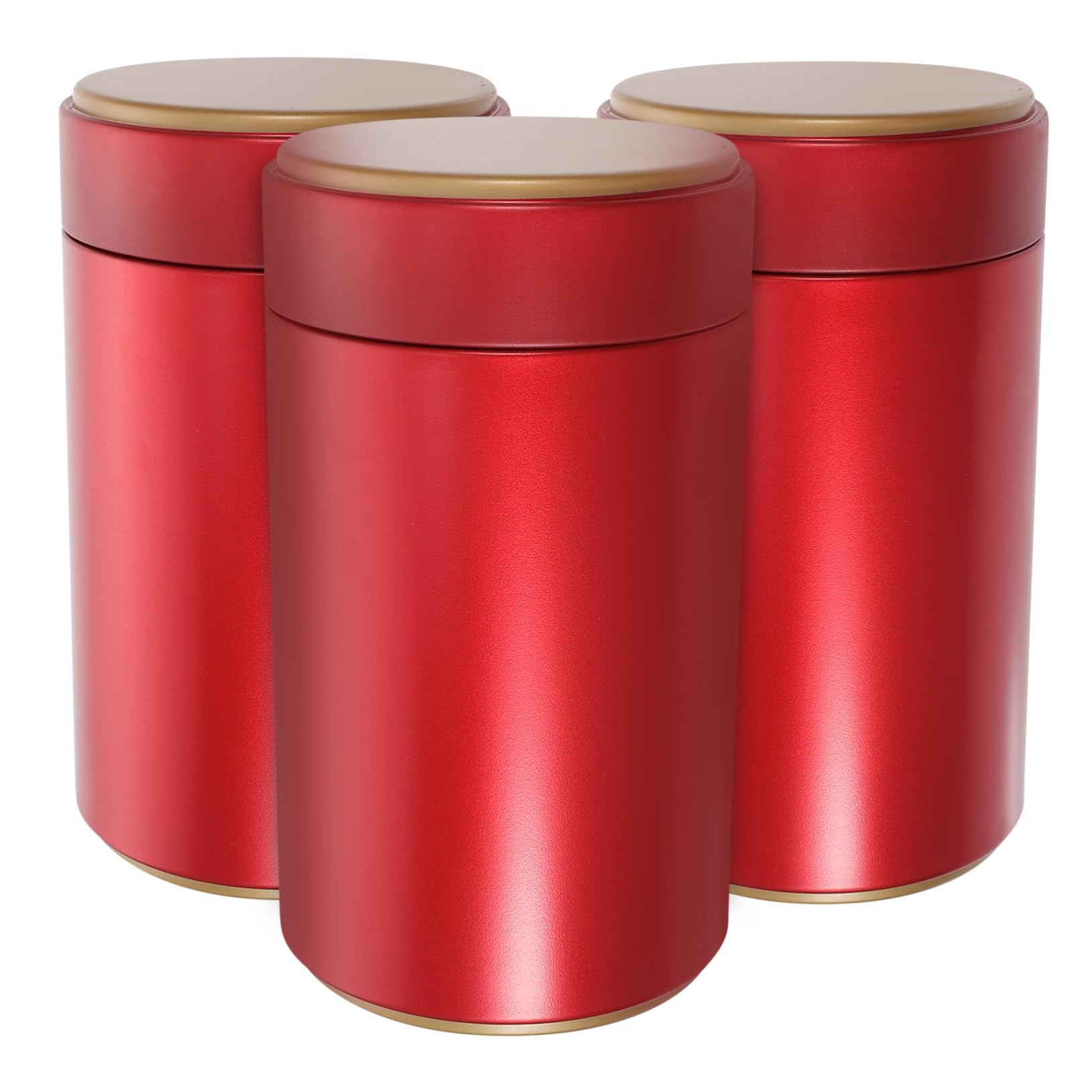 3-Piece Airtight Tea Tin Canisters Set - Small Kitchen Storage Containers for Tea, Coffee, Sugar & Loose Leaf (Red, 160ml) - Perfect for Pantry Organization & Gift Giving