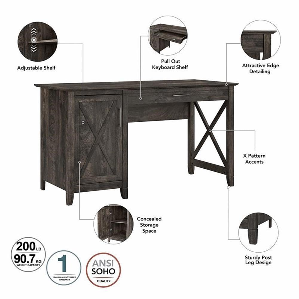 Farmhouse Wood Computer Desk with Keyboard Tray - Rustic Gray Home Office Desk for Small Spaces | Perfect for Remote Work, Study & Gaming Setup