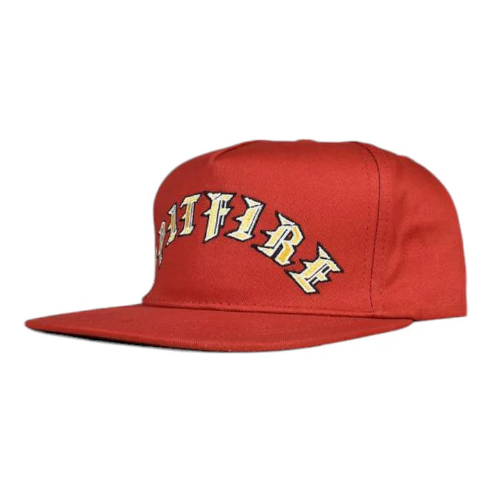 Spitfire Old E Arch Snapback Hat - Dark Red & Yellow | Vintage Skateboard Cap for Men & Women - Perfect for Skateboarding, Streetwear, and Casual Outfits