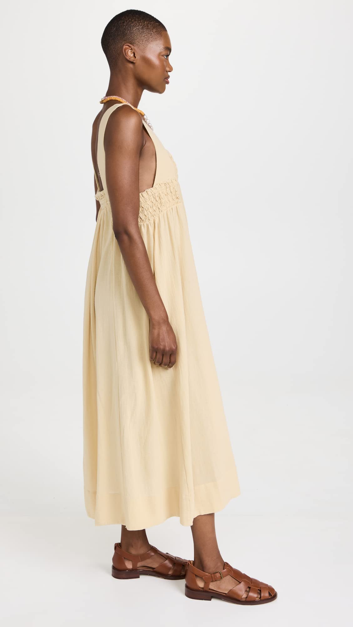 Free People Women's Delphine Midi Dress - Flowy Boho Chic Summer Dress with V-Neck & Ruffle Sleeves | Perfect for Beach Vacations, Music Festivals & Date Nights
