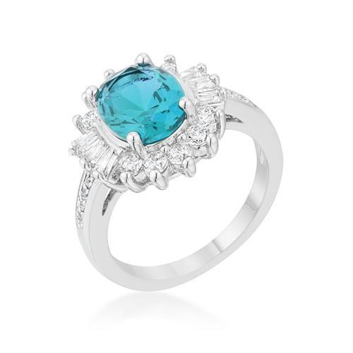 3ct Aqua Blue Cubic Zirconia Rhodium Plated Classic Ring for Women - Elegant Gift for Engagement, Anniversary & Special Occasions
