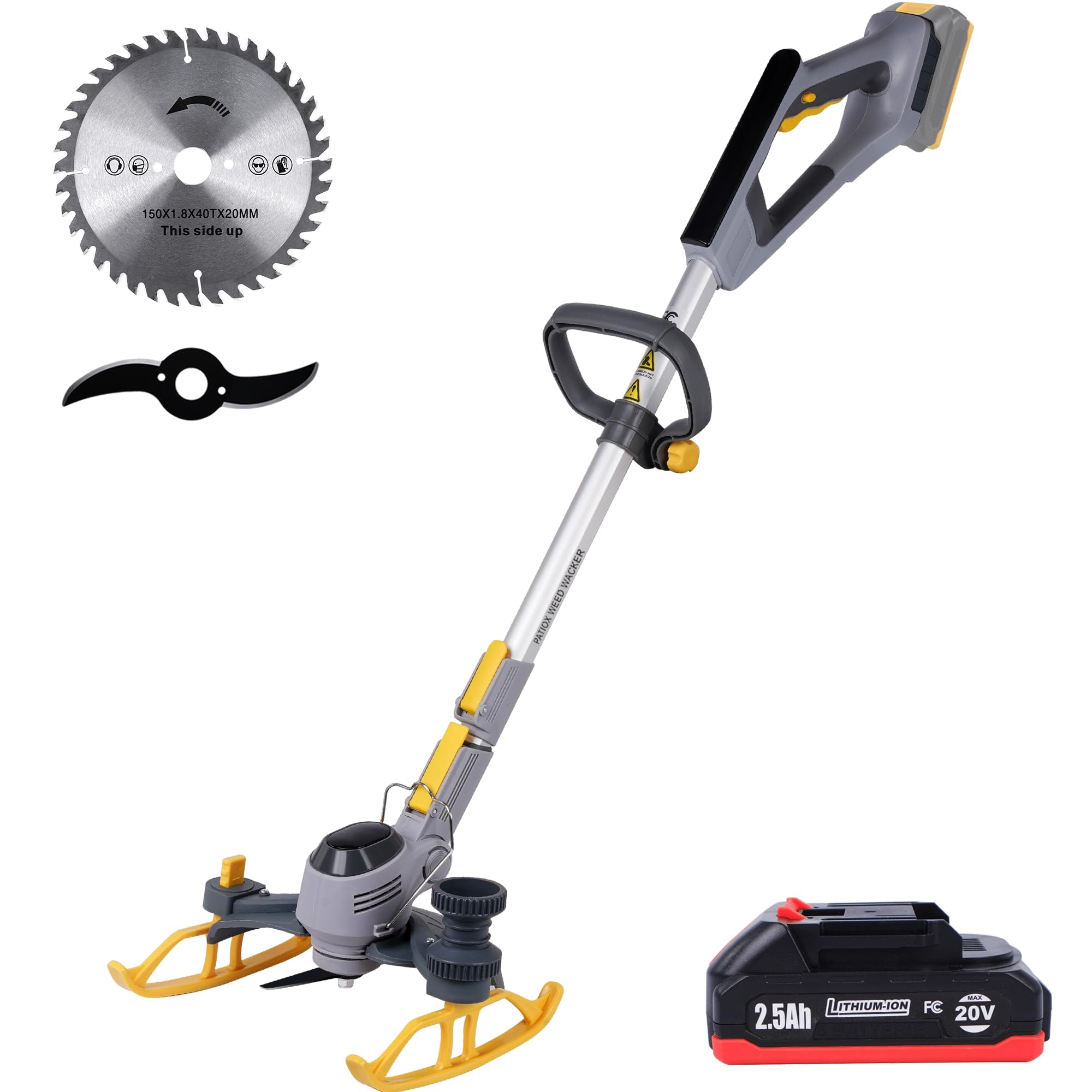 PATIOX 20V Cordless Weed Wacker - Rechargeable 3-in-1 Electric Grass Trimmer with 2.5Ah Battery, Blade & Charger - Lightweight & Powerful for Lawn, Garden & Yard Maintenance