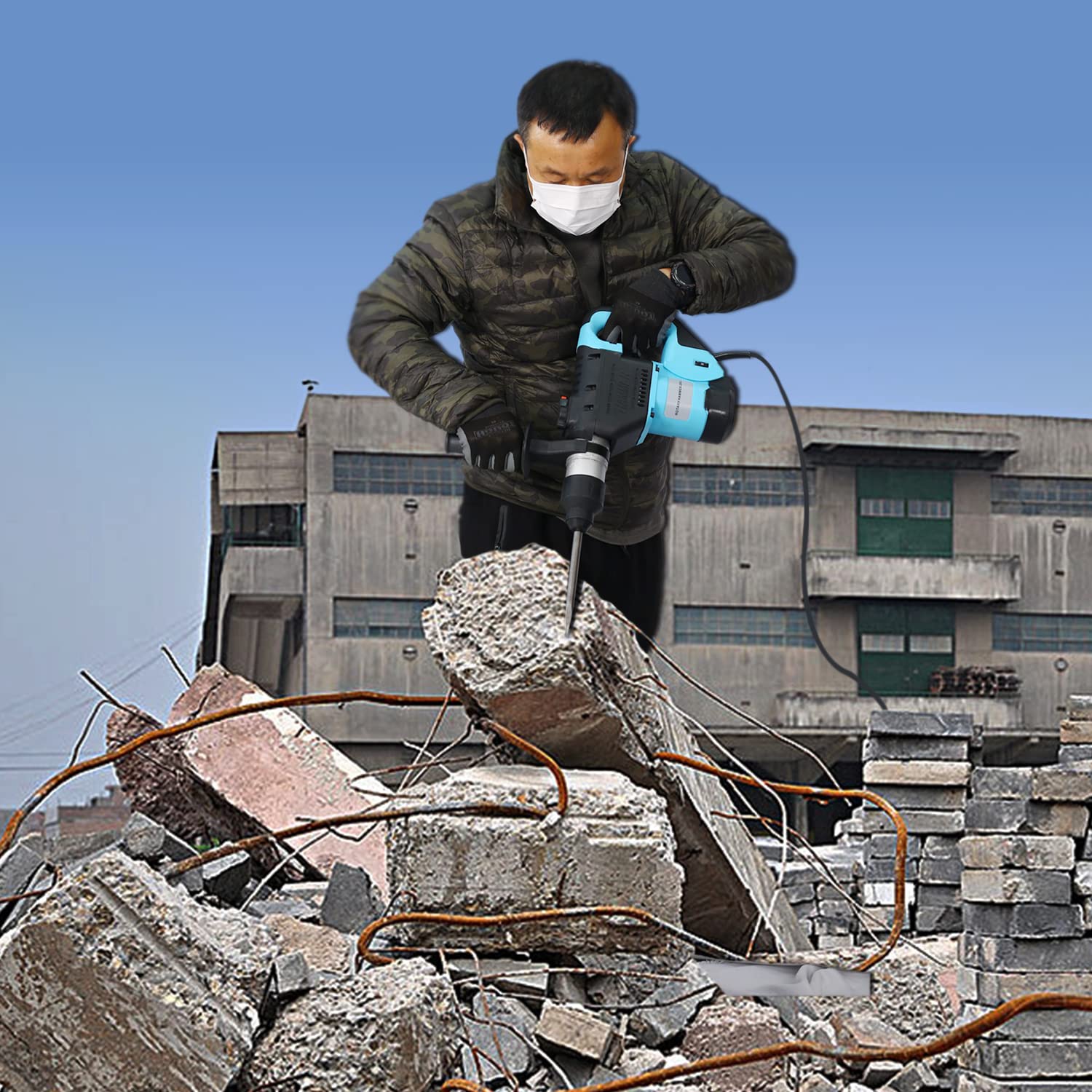 1100W SDS Plus Rotary Hammer Drill with Vibration Control - 3 Function Concrete Demolition Hammer (1-1/2