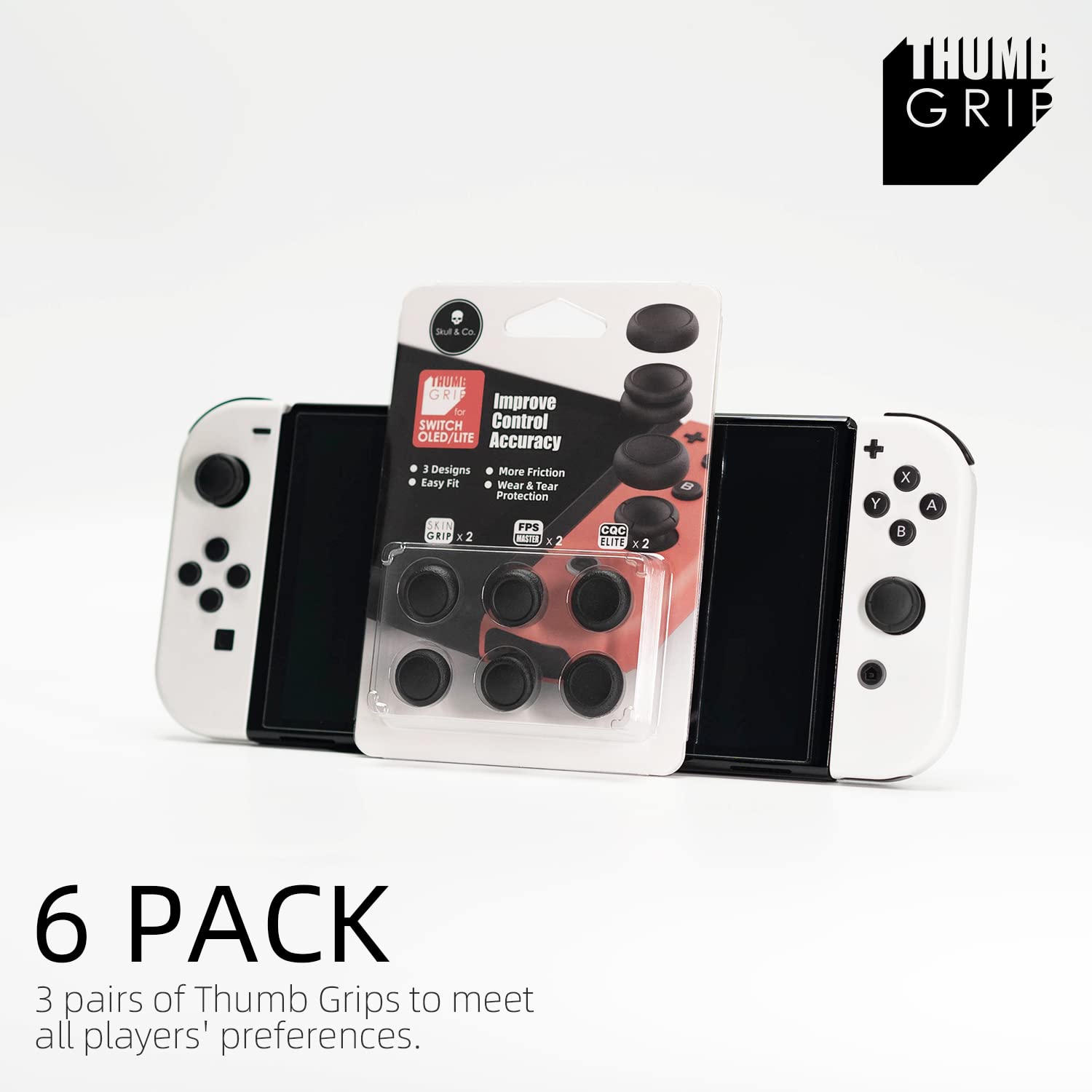 Skull & Co. Thumb Grip Set, Joystick Caps & Analog Stick Covers for Nintendo Switch & Switch OLED Joy-Con Controllers - Neon Blue + Yellow, 3 Pairs (6 Pieces) - Perfect for Gaming Comfort & Enhanced Grip During Long Play Sessions