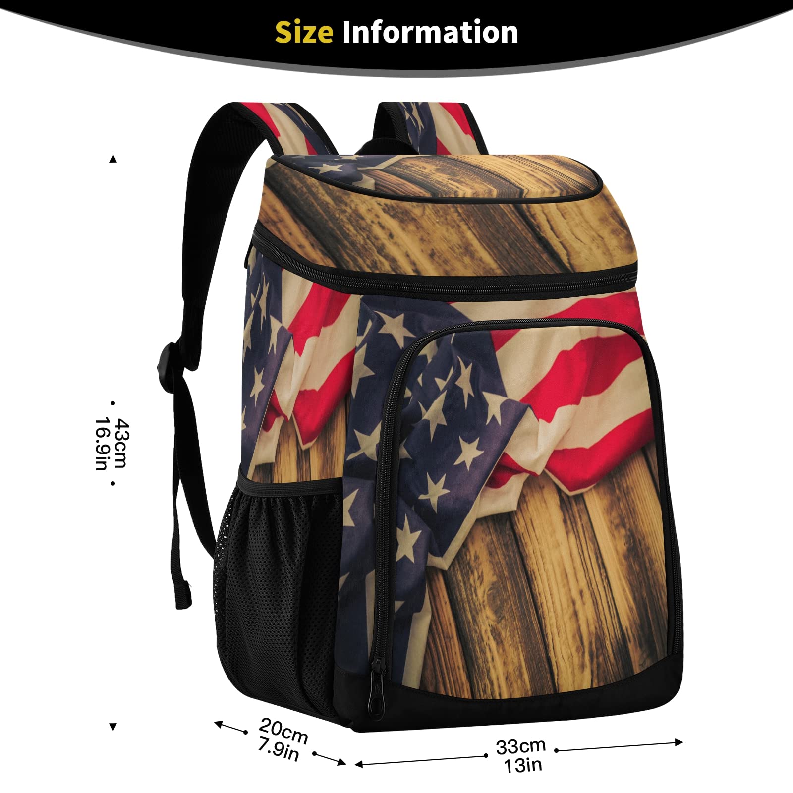 Nander Old Mood American Flag Cooler Backpack - Leakproof, Large Capacity, Insulated Cooler Bag for Lunch, Work, Hiking, Camping, Beach, Fishing, and Outdoor Adventures