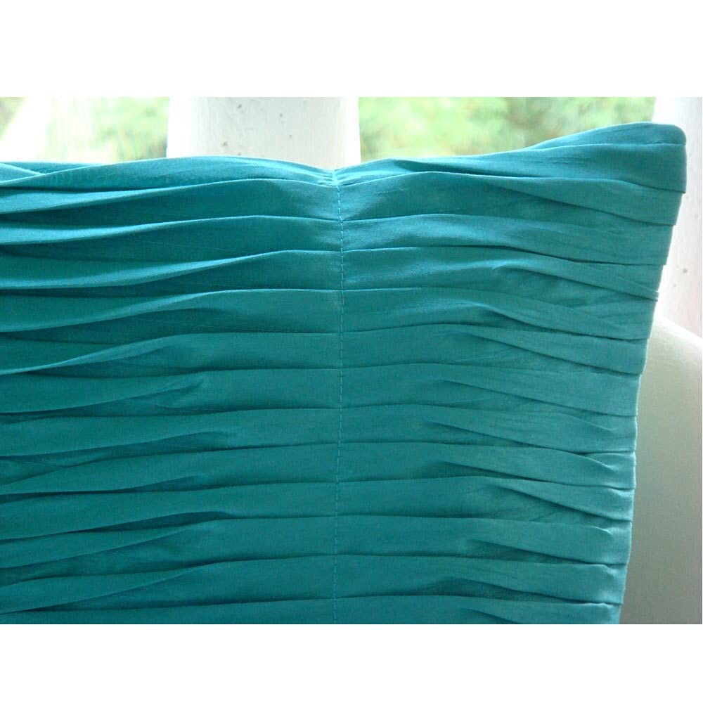Aqua Blue Throw Pillow Covers 18x18 Inch - Textured Pintuck Design, Soft Silk Square Pillowcase for Sofa, Bed & Couch - Modern Gentle Waves Home Decor (45x45 cm) - Perfect for Living Room, Bedroom & Office