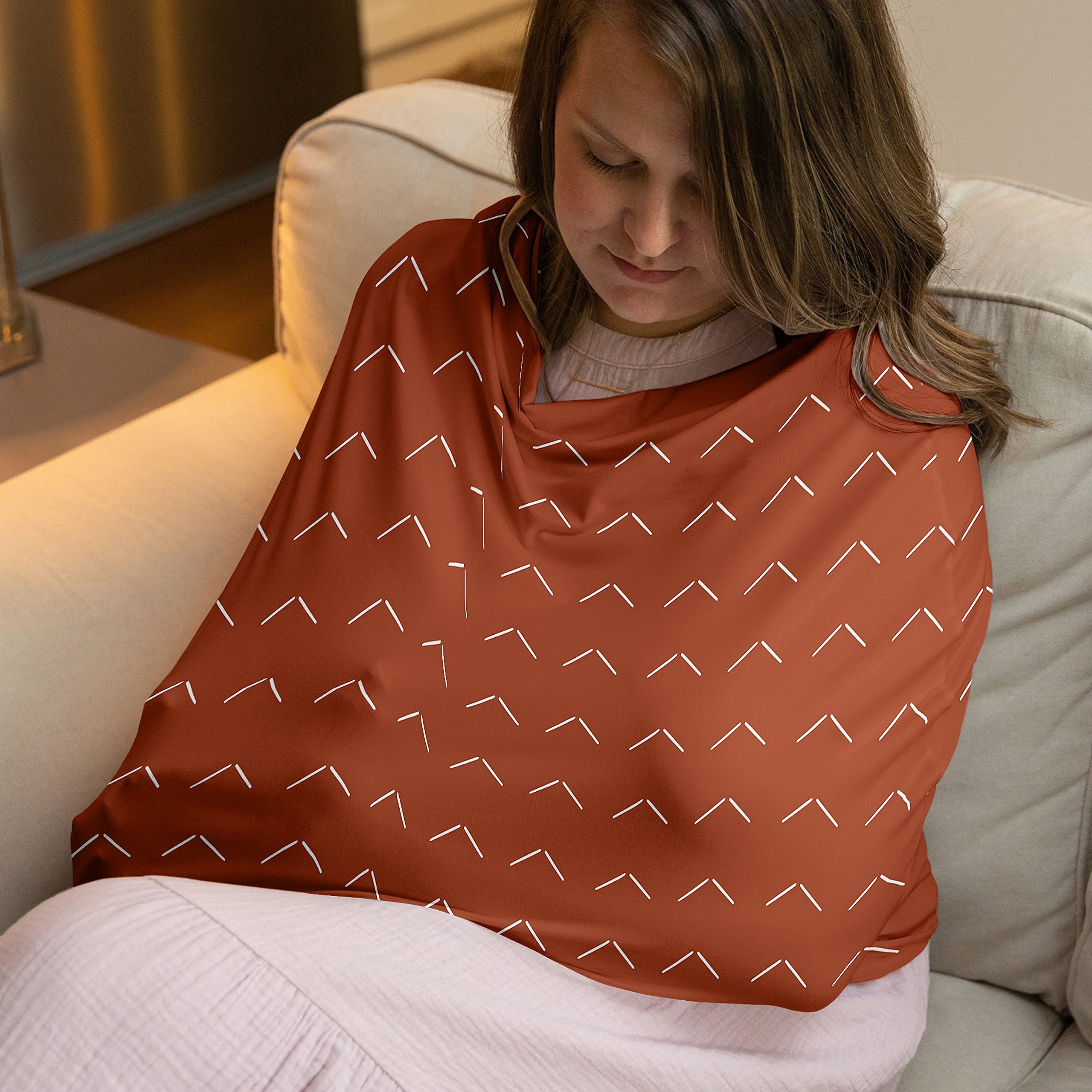 Sweet Jojo Designs Orange Boho Arrow Baby Car Seat Cover - Gender Neutral Nursing Canopy for Stroller, Shopping Cart & Breastfeeding - Modern Bohemian Farmhouse Style for Infants & Toddlers | Perfect for Travel, Outings & Daily Use