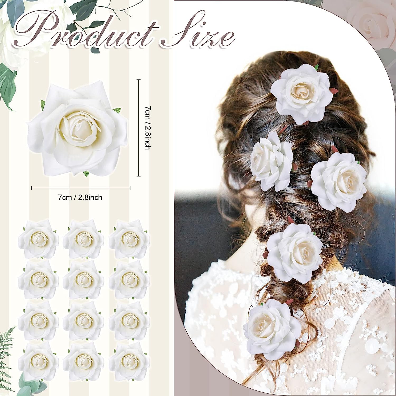 SHIVAMKRAFT 6-Piece Artificial Rose Hair Clips for Women - White & Red Floral Hair Accessories for Wedding, Bridal, Party Hairstyles - Elegant Hair Clips with Roses for Daily Wear & Special Occasions