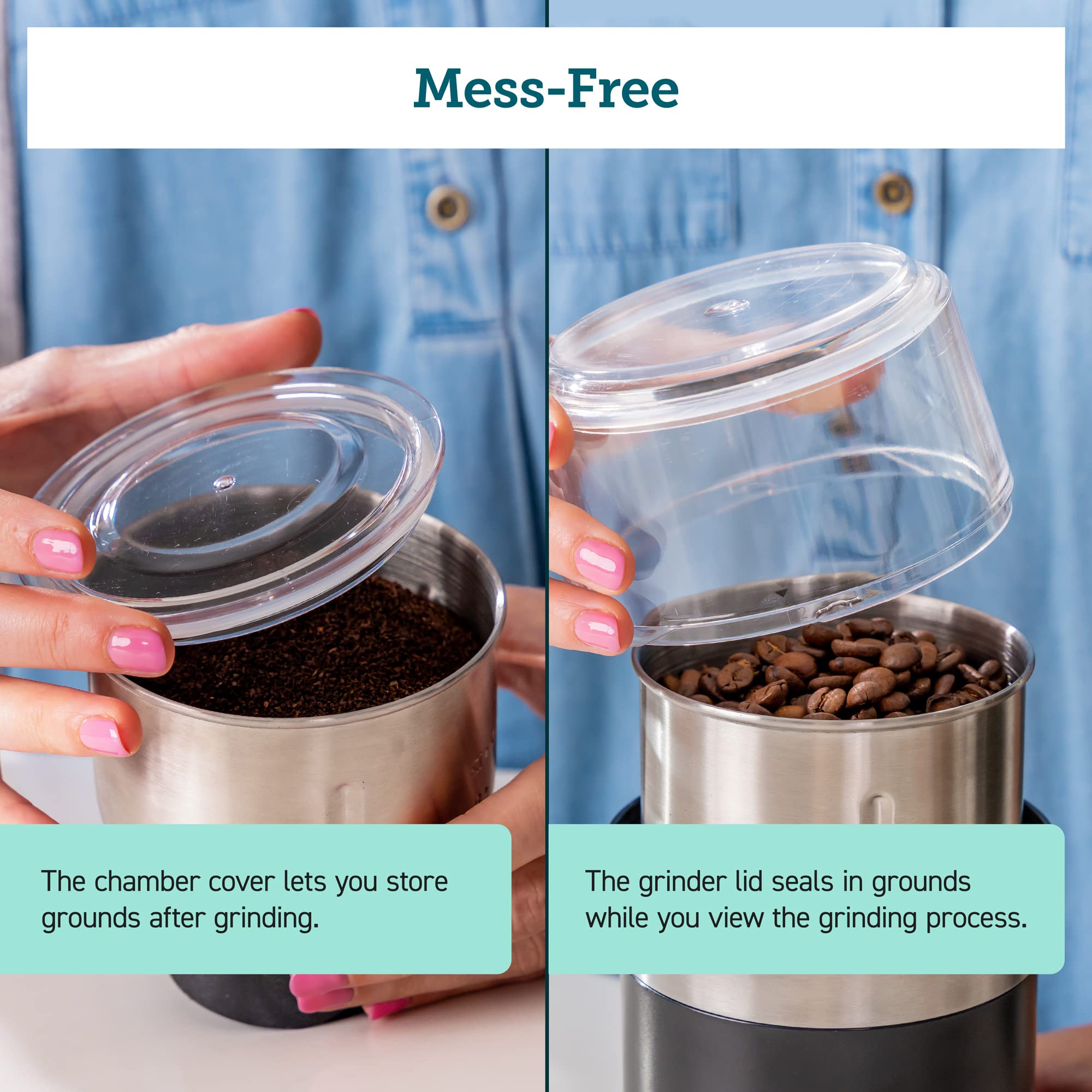 COSORI Electric Coffee Grinder for Spices, Seeds, Herbs & Coffee Beans - Stainless Steel Blades with 2 Removable Bowls - Wet & Dry Grinder for Espresso, Cooking & Baking - Perfect for Kitchen, Camping & Travel (Black)
