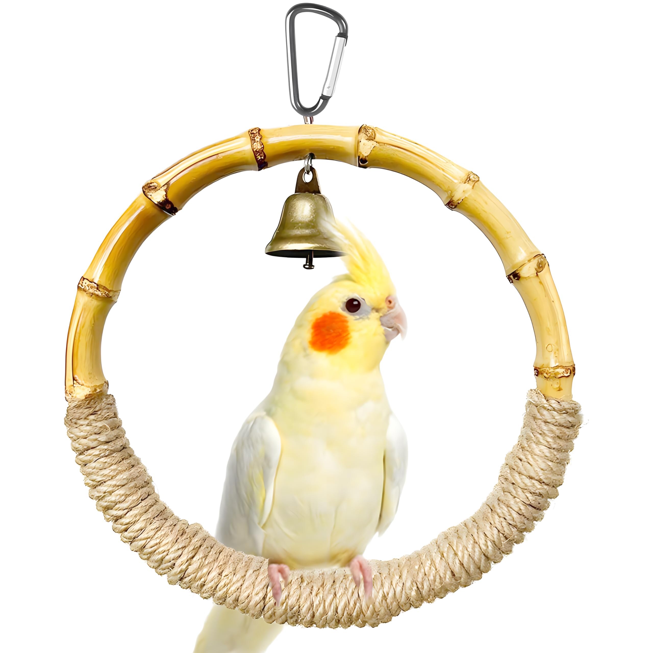 Natural Bamboo Bird Swing Toy for Parakeets & Small Birds - Sturdy Hemp Rope Perch for Cage - Chewing & Climbing Toy for Parrots, Budgies, Cockatiels, Conures, Finches - Perfect for Playtime & Exercise in Bird Cages