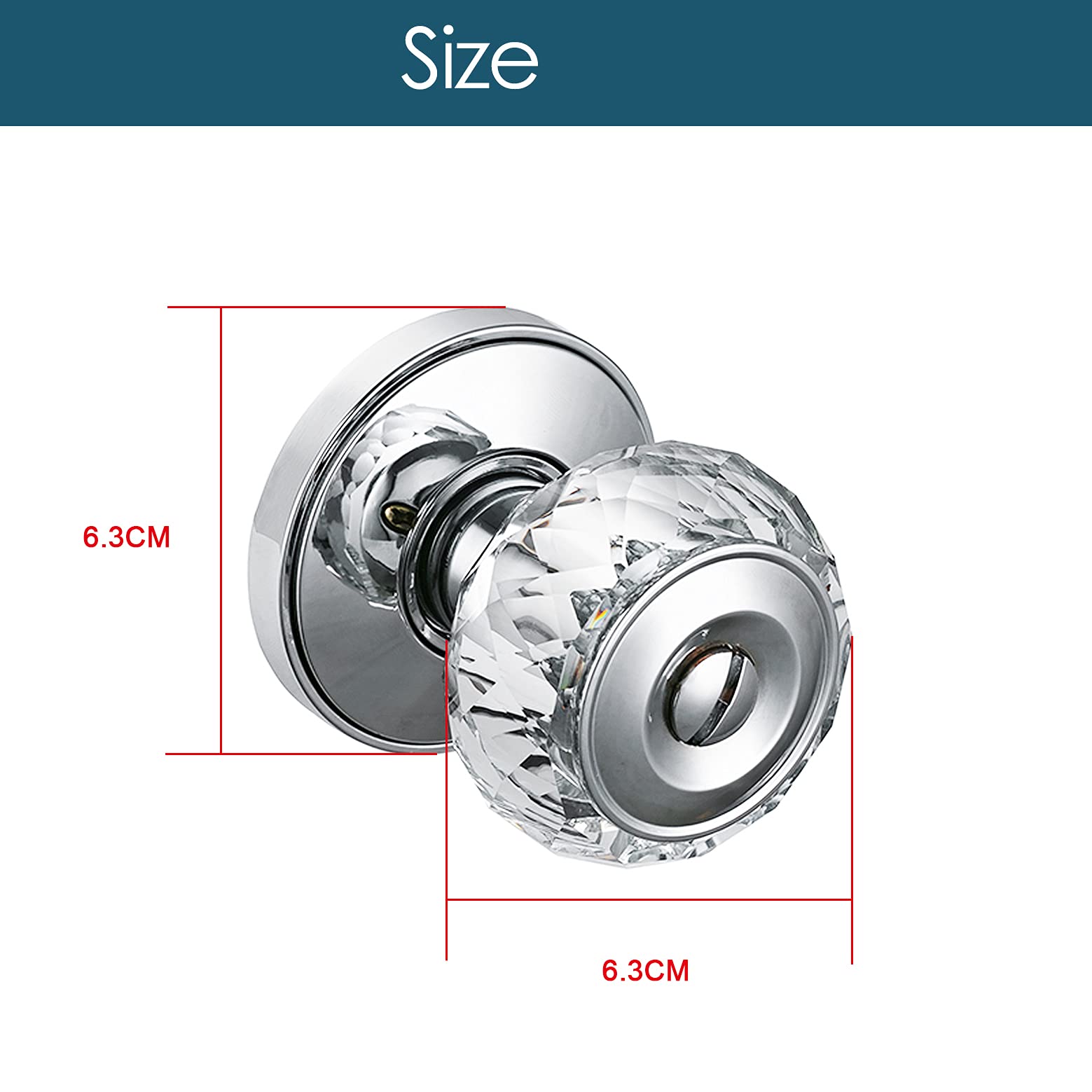 Keyless Privacy Door Knob - HD Crystal Glass, Polished Chrome for Bedrooms & Bathrooms