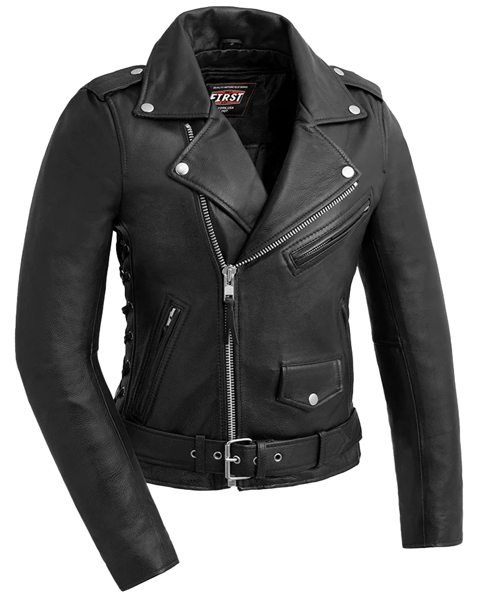 First Mfg Co - Popstar Women's Motorcycle Leather Jacket - Biker Riding Jacket for Women - Stylish & Durable for Motorcycle Rides & Outdoor Adventures