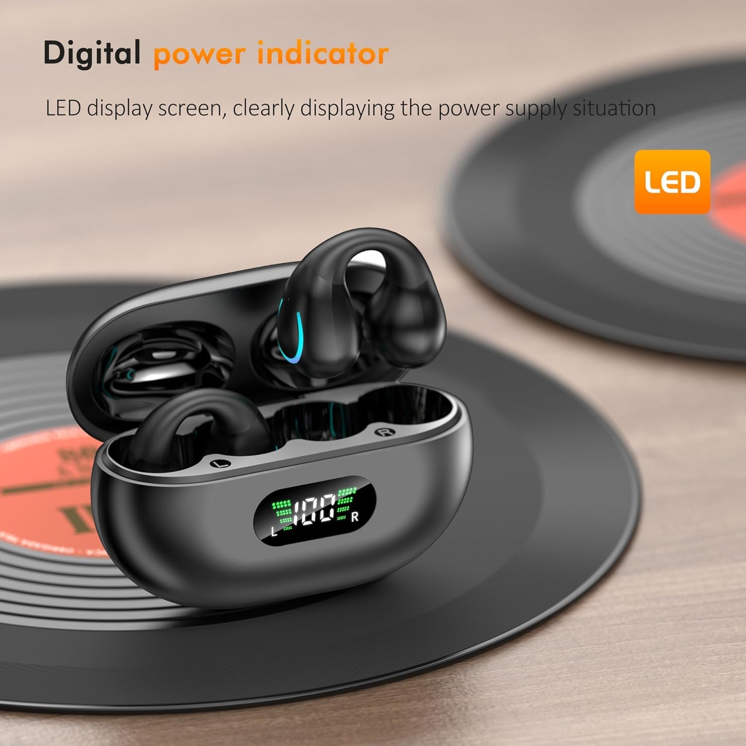 Open Ear Clip Wireless Earbuds Bluetooth 5.3 - Sports Earphones with Built-in Mic, Secure Earhooks & Wireless Charging Case (IPX5 Waterproof) - Perfect for Running, Gym Workouts & Outdoor Activities