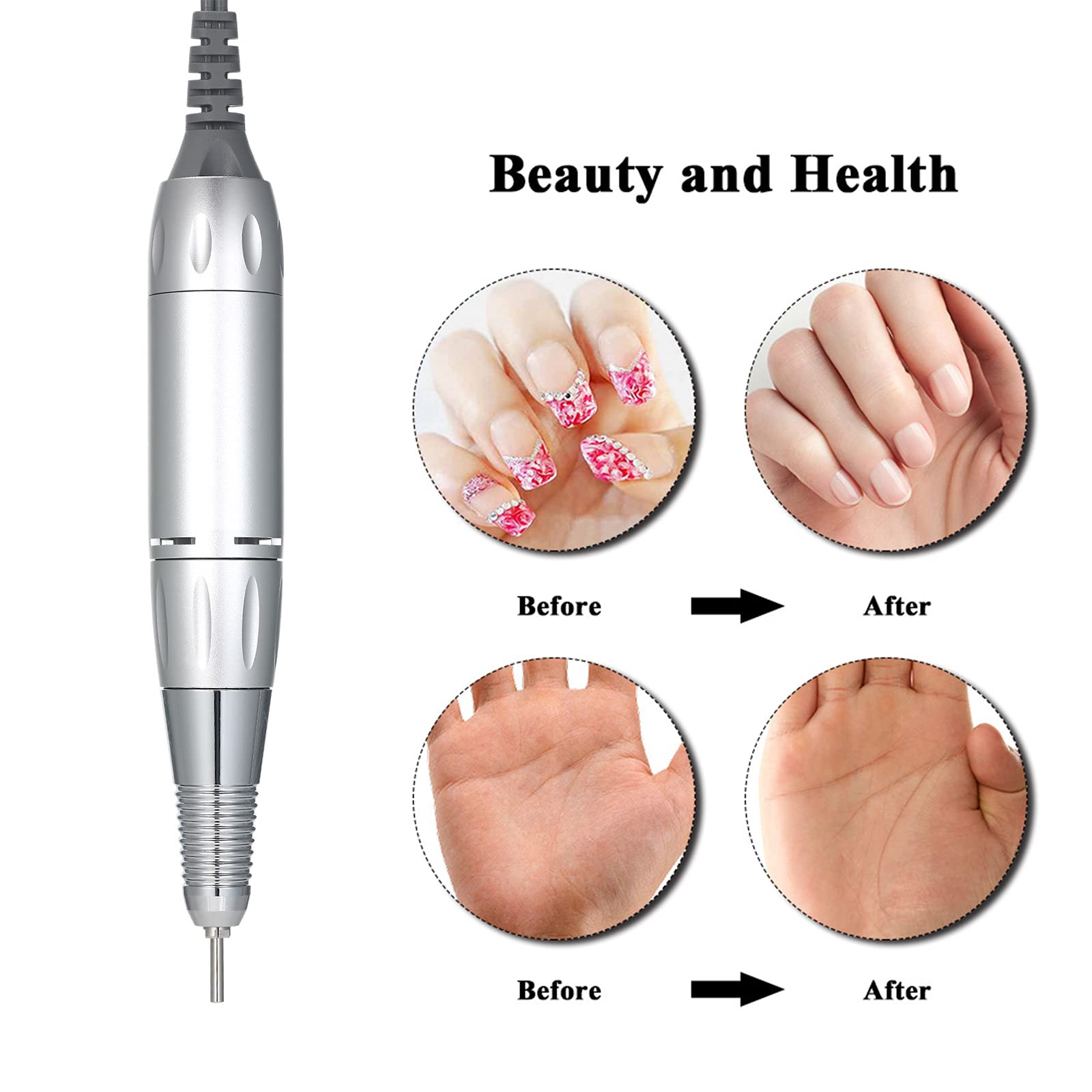 Portable Electric Nail File Pen - Professional Manicure Tool for Nail Polish Removal & Nail Shaping (Silver) | Perfect for Home Use, Salon Professionals & Travel Nail Care - Layfoo