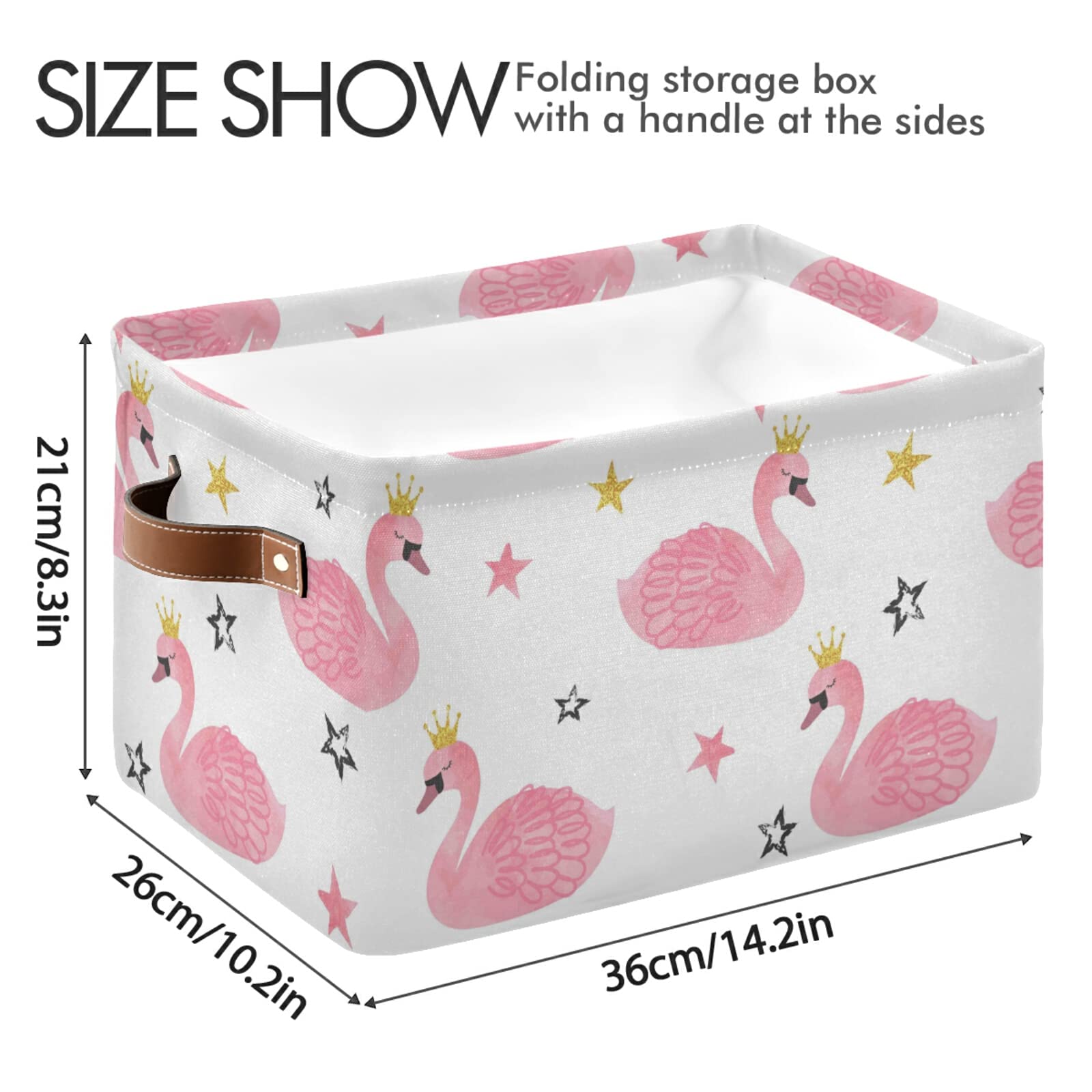 Swan Princess Crown Storage Basket Organizer - Large Collapsible Fabric Cube Bin with PU Handles for Nursery, Closet, Laundry Room | 2-Pack Set for Home Organization & Kids' Room Decor