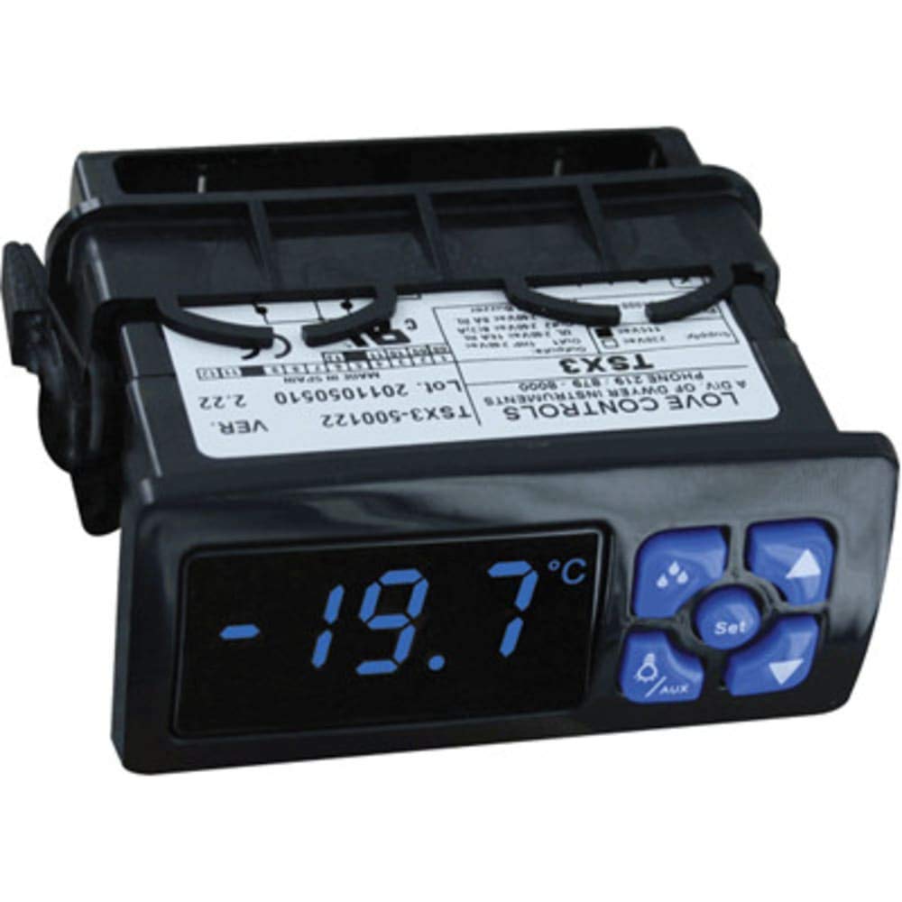 Digital Refrigeration Temperature Controller TSX3-520222 with Blue LED Display, 2 Outputs, 230V AC - Perfect for Commercial Freezers, Cold Rooms & HVAC Systems
