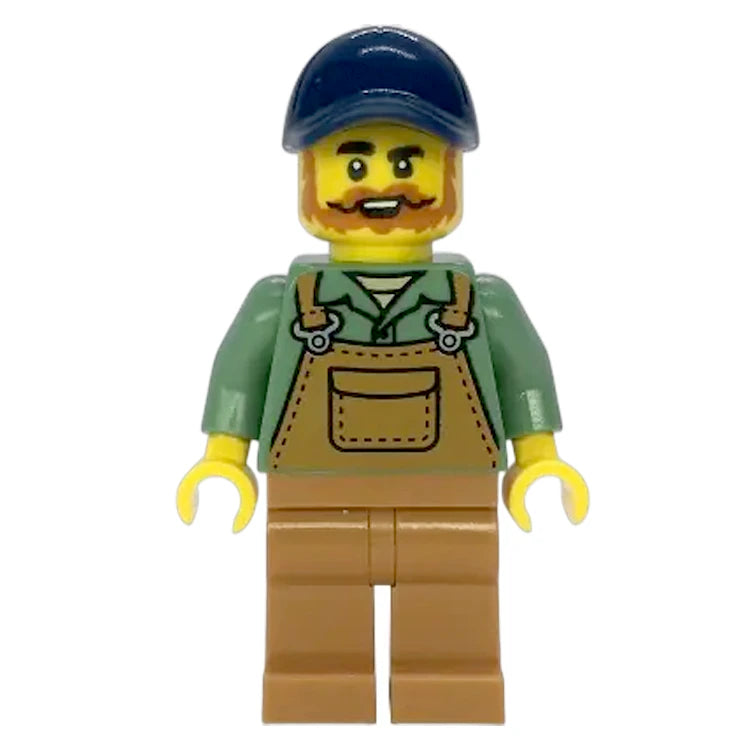 LEGO Minifigure Male Farmer with Overalls & Dark Blue Cap - Collectible Toy for Kids & Adults - Perfect for LEGO City Sets, Farm Scenes & Creative Play