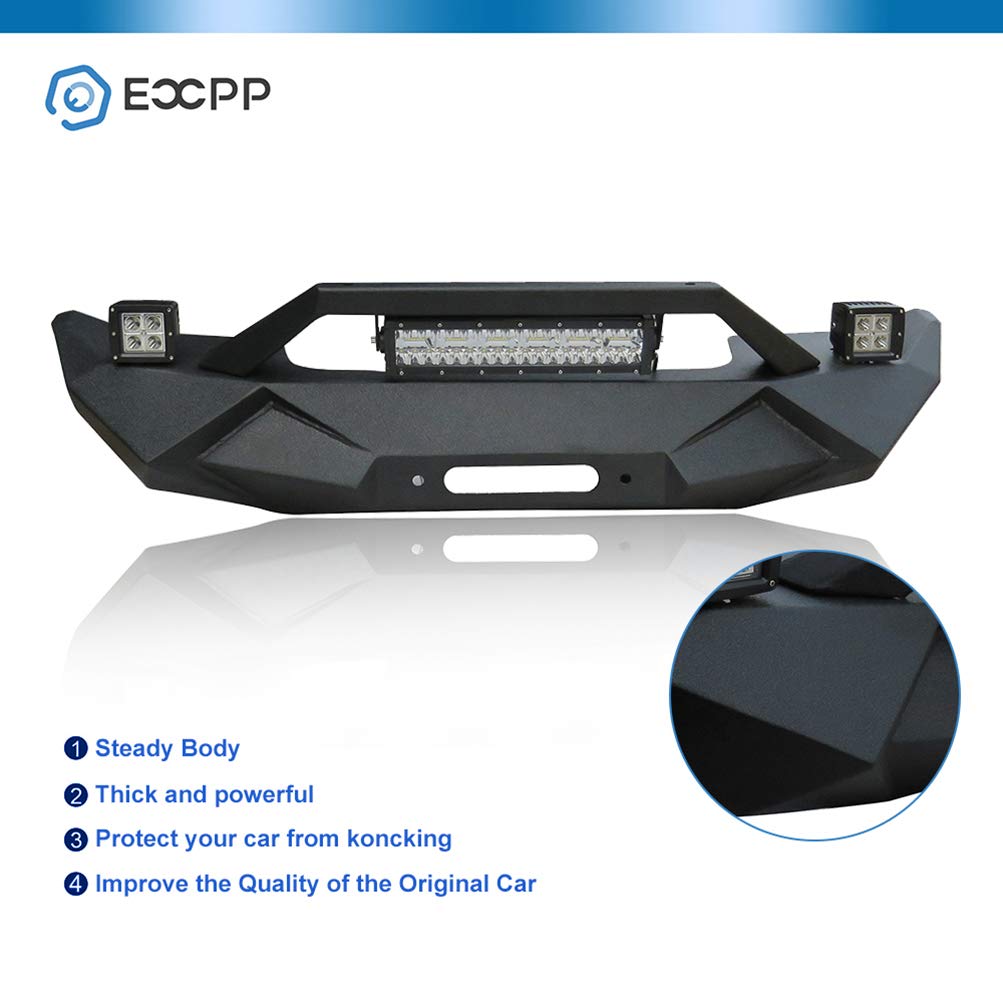 ECCPP Black Front Bumper with LED Strip Light Compatible with 2007-2018 Jeep Wrangler JK - Off-Road Adventure & Night Driving Upgrade