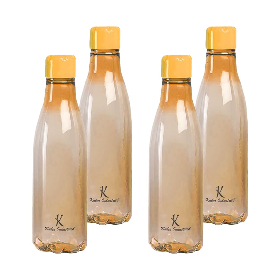 Kuber Industries 4-Pack Unbreakable Leak Proof Plastic Water Bottles - BPA Free Food Grade for Kids & Adults - Orange - Perfect for School, Gym, Hiking and Outdoor Activities