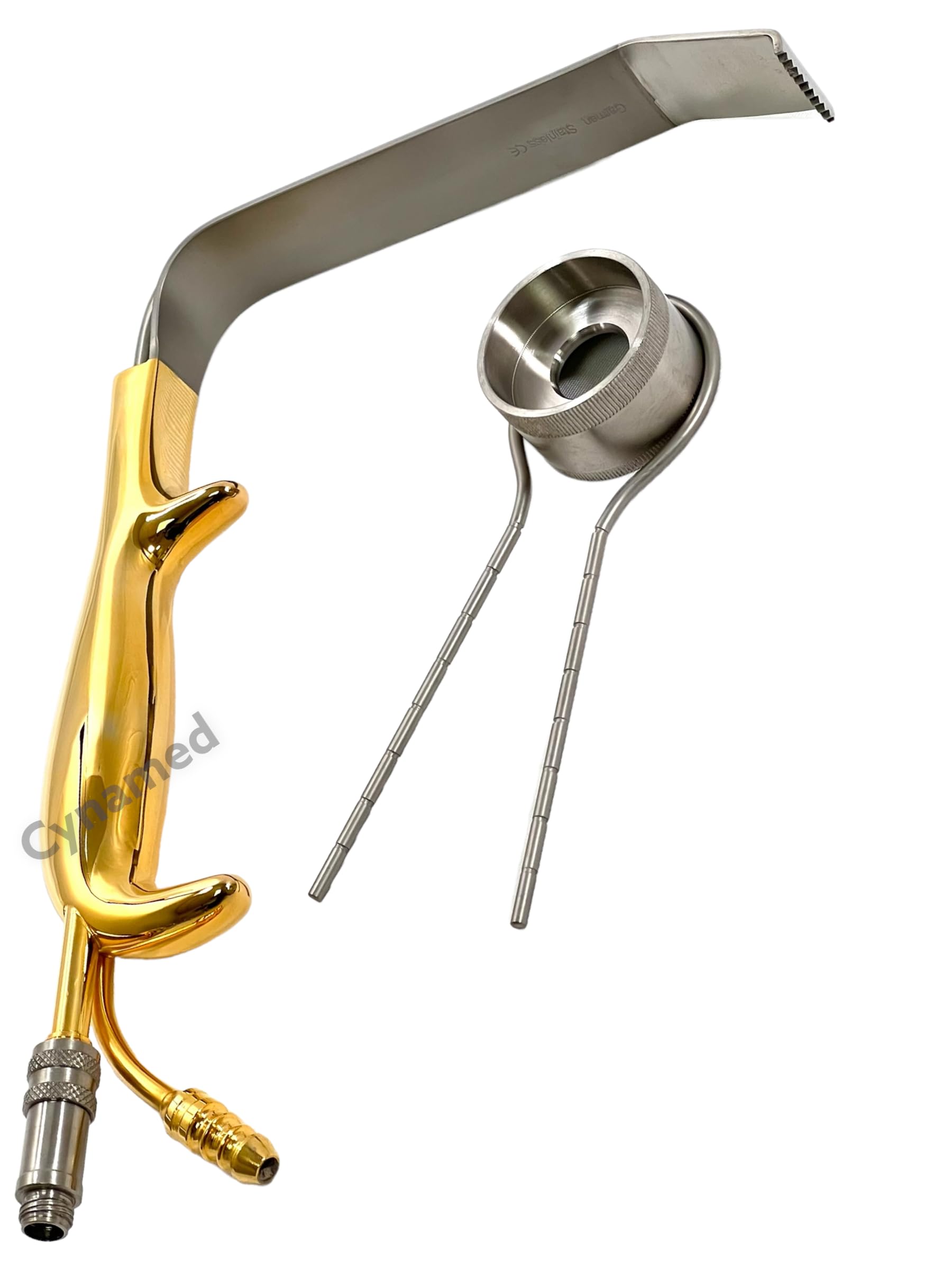 Premium Fiber-Optic Tebbets Breast Retractor Spreader with Irrigation Nozzle & Gold Handle - Surgical Instrument for Breast Augmentation & Reconstruction - German Stainless Steel - Includes Keyhole Marker & Areola Marker - Ideal for Plastic Surgery & Cosmetic Procedures