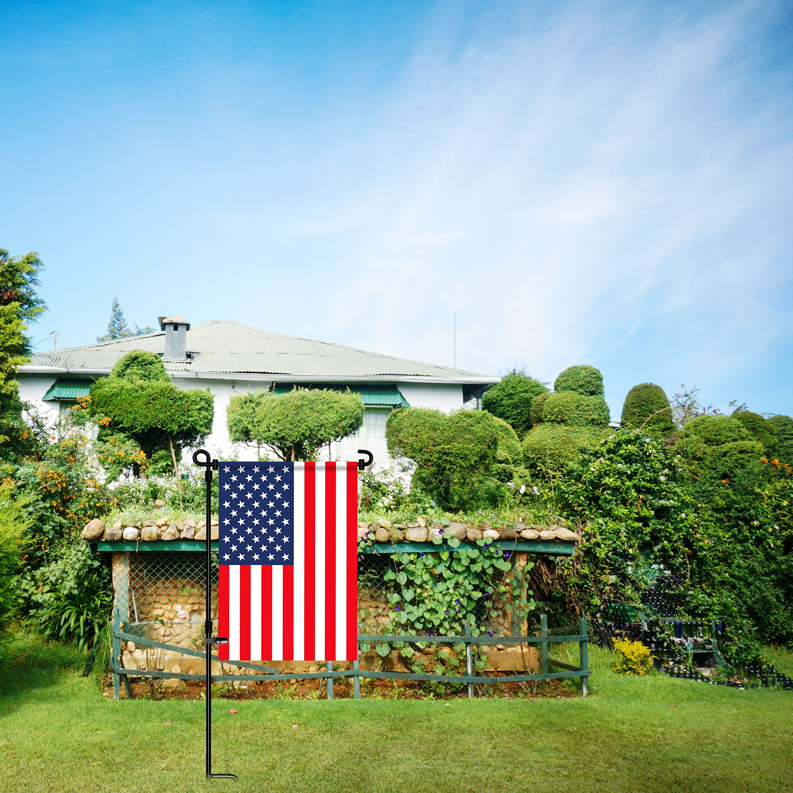 Premium HOOSUN Garden Flag Stand - Heavy Duty Metal Powder-Coated Weatherproof Flag Pole Holder with Tiger Clip & 2 Spring Stoppers (Flag Not Included) - Perfect for Front Yard Decor, Seasonal Displays & Outdoor Home Decorations