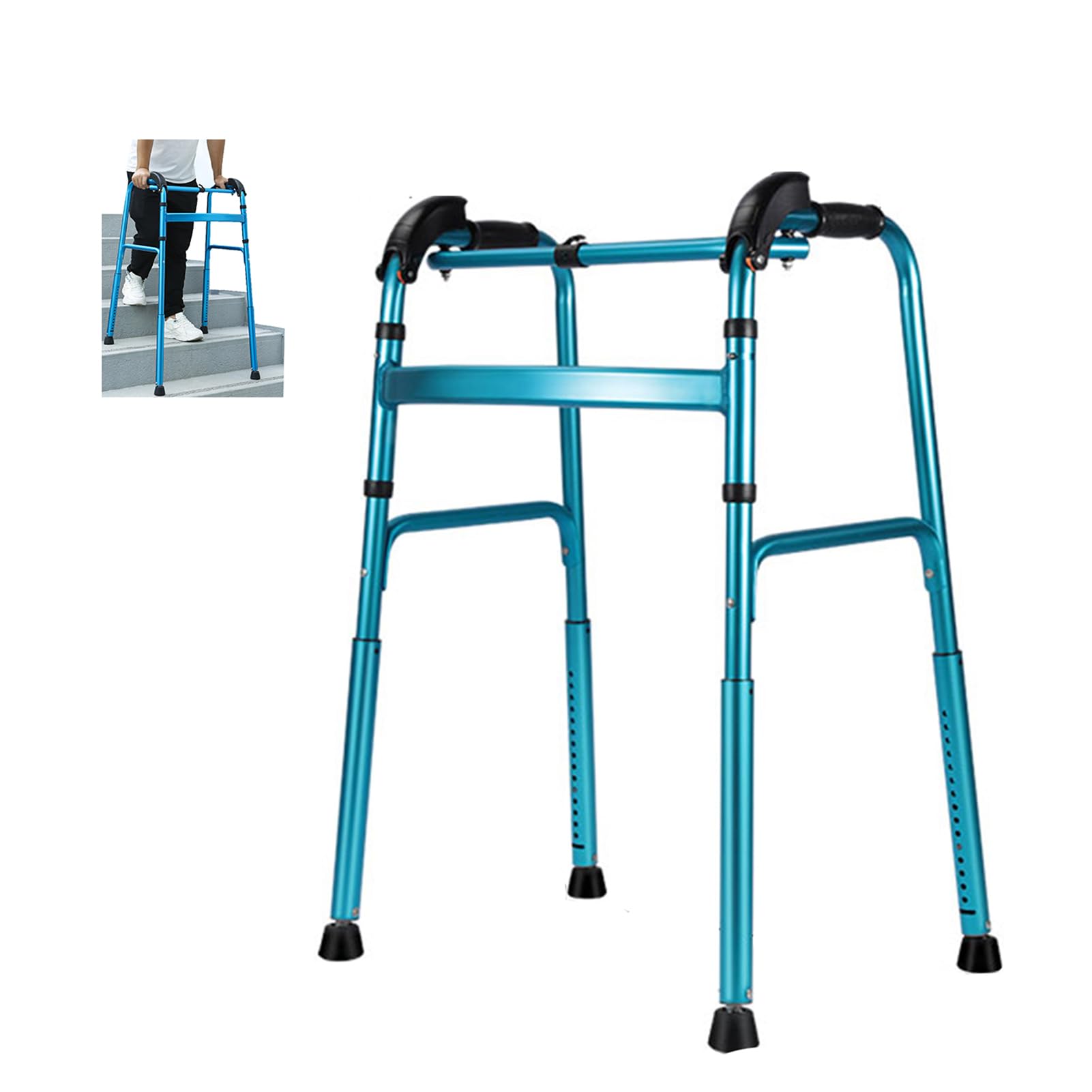 Foldable Aluminum Adult Walker with Stair Climbing Ability - Lightweight Mobility Aid for Seniors & Disabled - Ideal for Indoor/Outdoor Stairs & Daily Walking Assistance