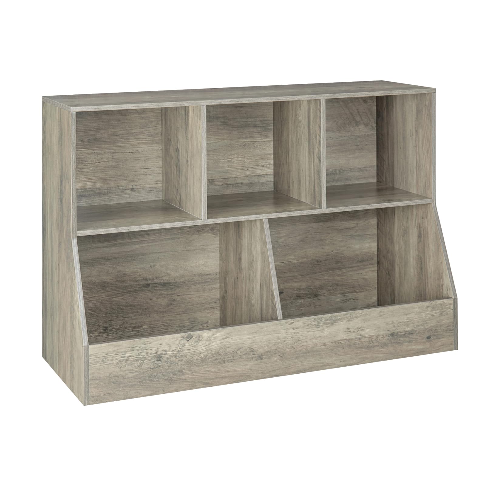 DINZI LVJ 5-Cubby Wooden Toy Storage Organizer & Kids Bookshelf - Gray Wash Toy Cabinet for Playroom, Bedroom, Nursery - Perfect for Organizing Toys, Books & School Supplies (43.3