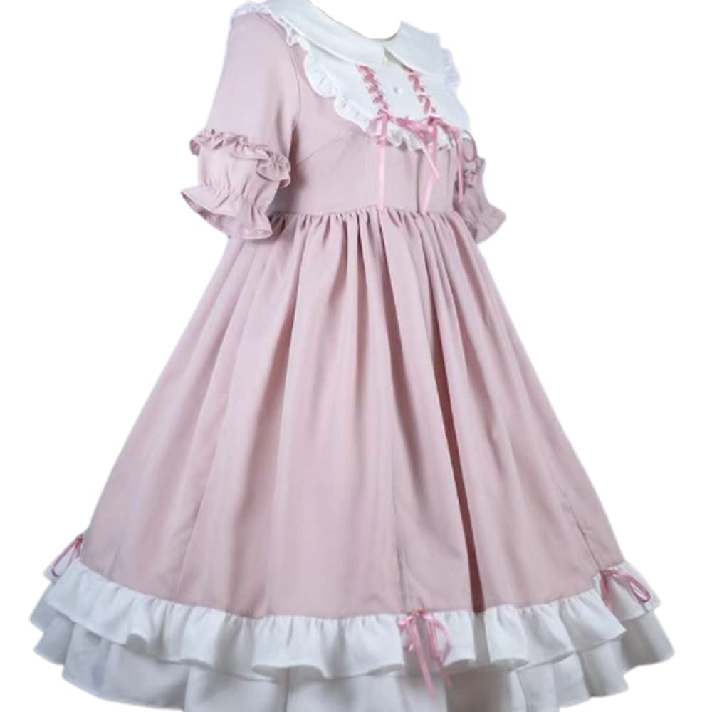 Kawaii Japanese Lolita Dress for Girls Teens - Sweet Princess Summer Casual Short Sleeve Pink Dress | Perfect for Cosplay, Birthday Parties & Kawaii Fashion
