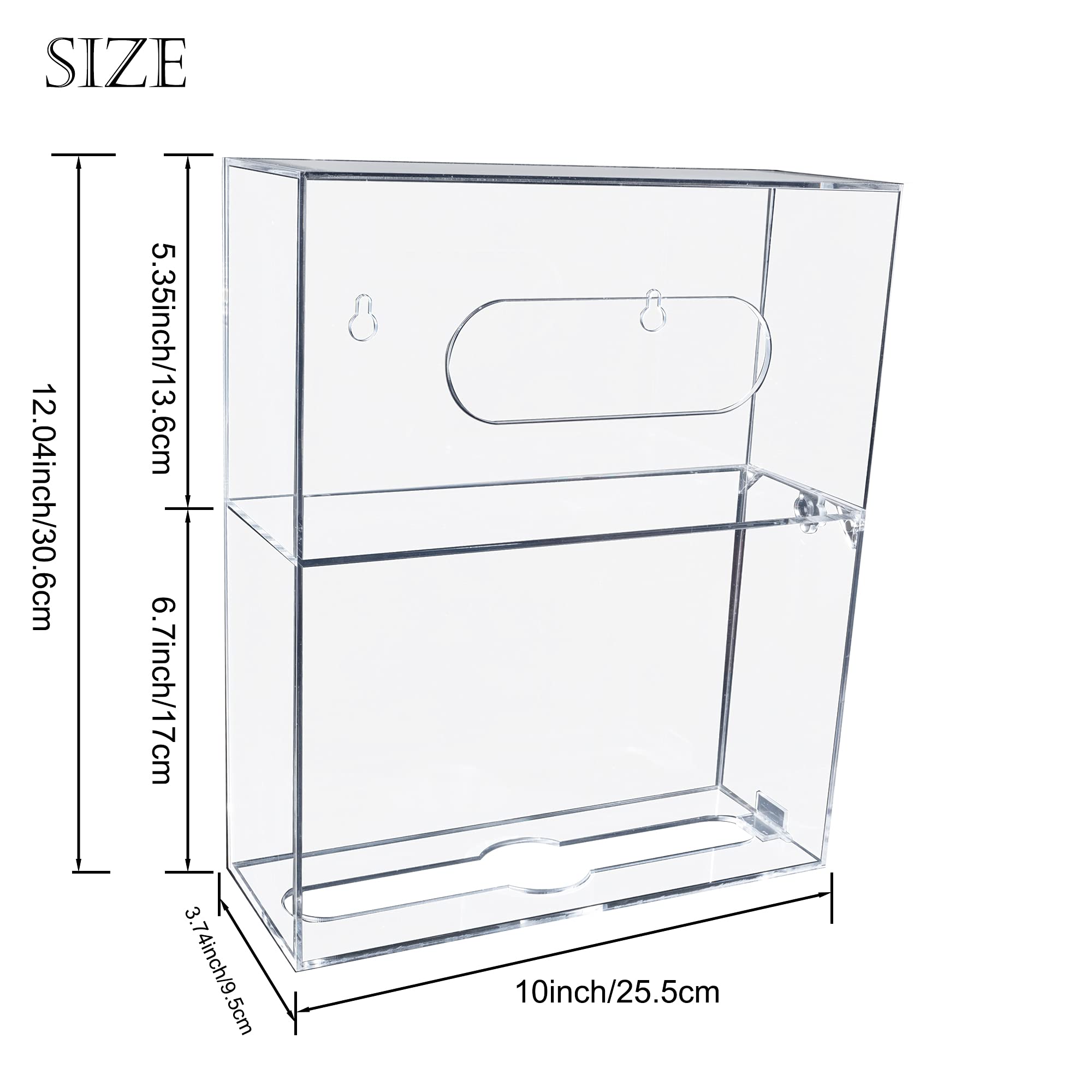 Clear Acrylic Glove Box & Paper Towel Holder Dispenser - Wall Mounted Organizer for Kitchen, Bathroom, or Workshop Storage