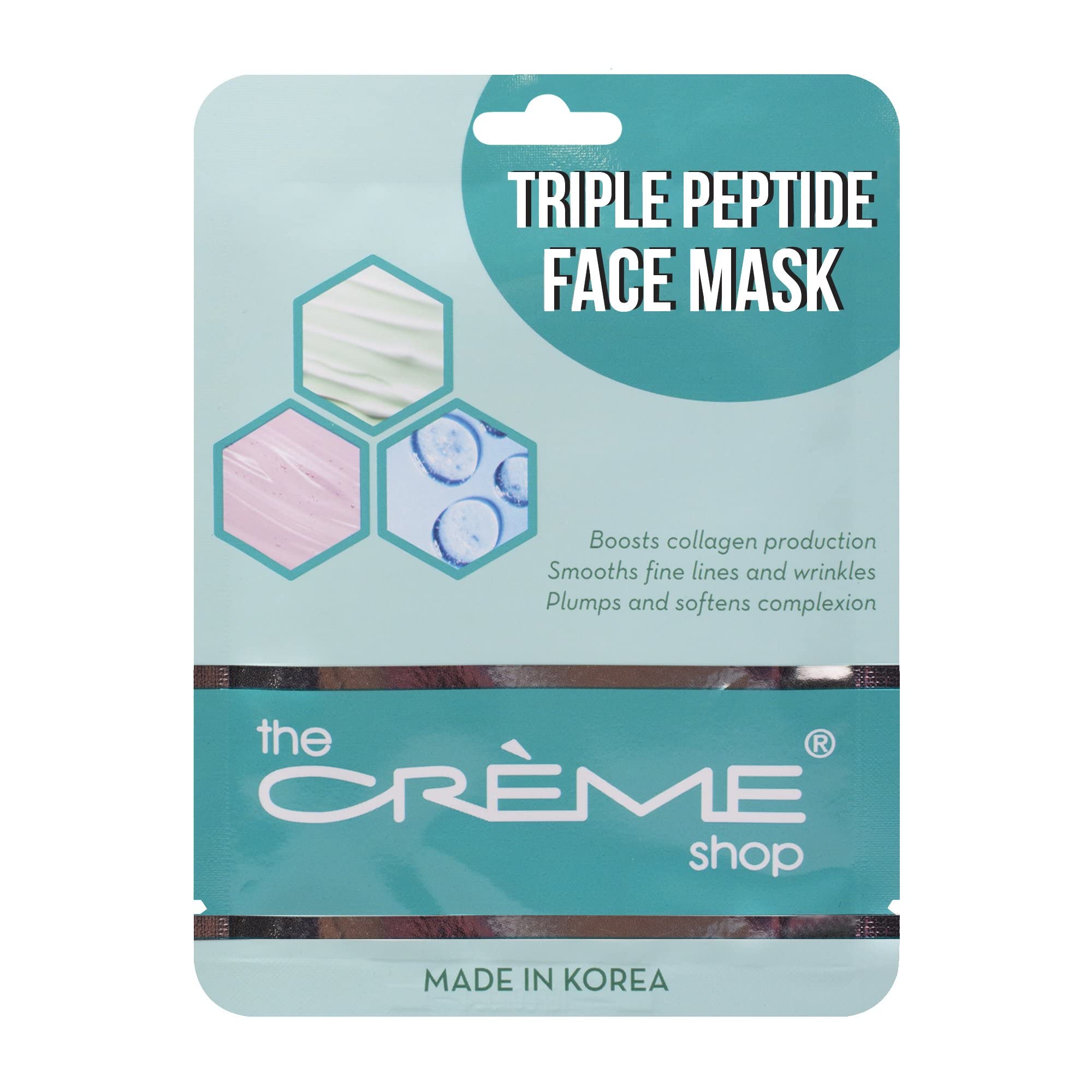 The Crème Shop Triple Peptide Anti-Aging Collagen Face Mask - Korean Essence Sheet Mask for Hydration & Skin Plumping with Amino Acids (5 Pack) | Perfect for Night Skincare Routine & Spa Day Self-Care