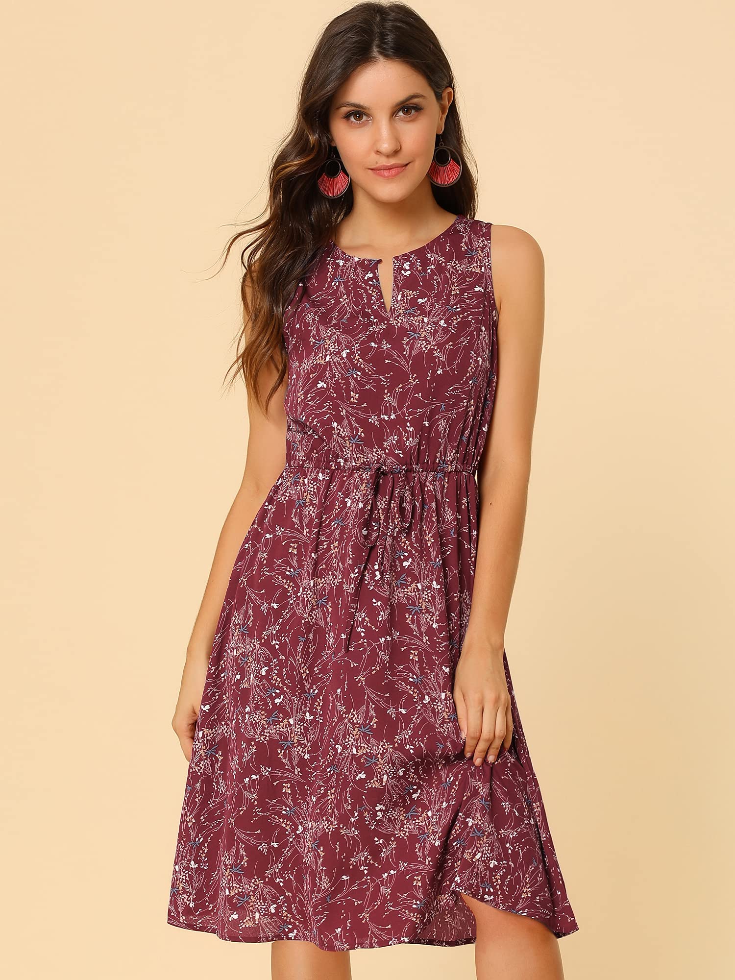 Allegra K Women's Floral Midi Dress - Sleeveless Summer Wedding Guest Dress for Easter, Church, Garden Party & Special Occasions
