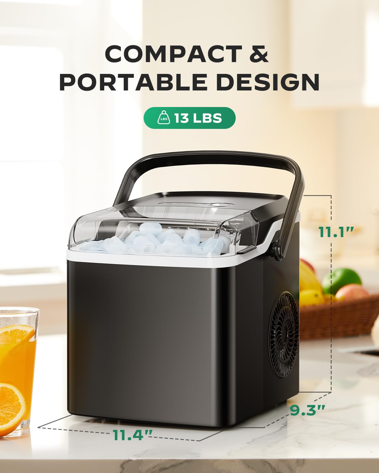 Silonn Portable Countertop Ice Maker Machine - Fast 6-Minute Ice, 26lbs Daily, Self-Cleaning, 2 Ice Size Options for Home Kitchen Office RV Camping & Outdoor Parties (Black)