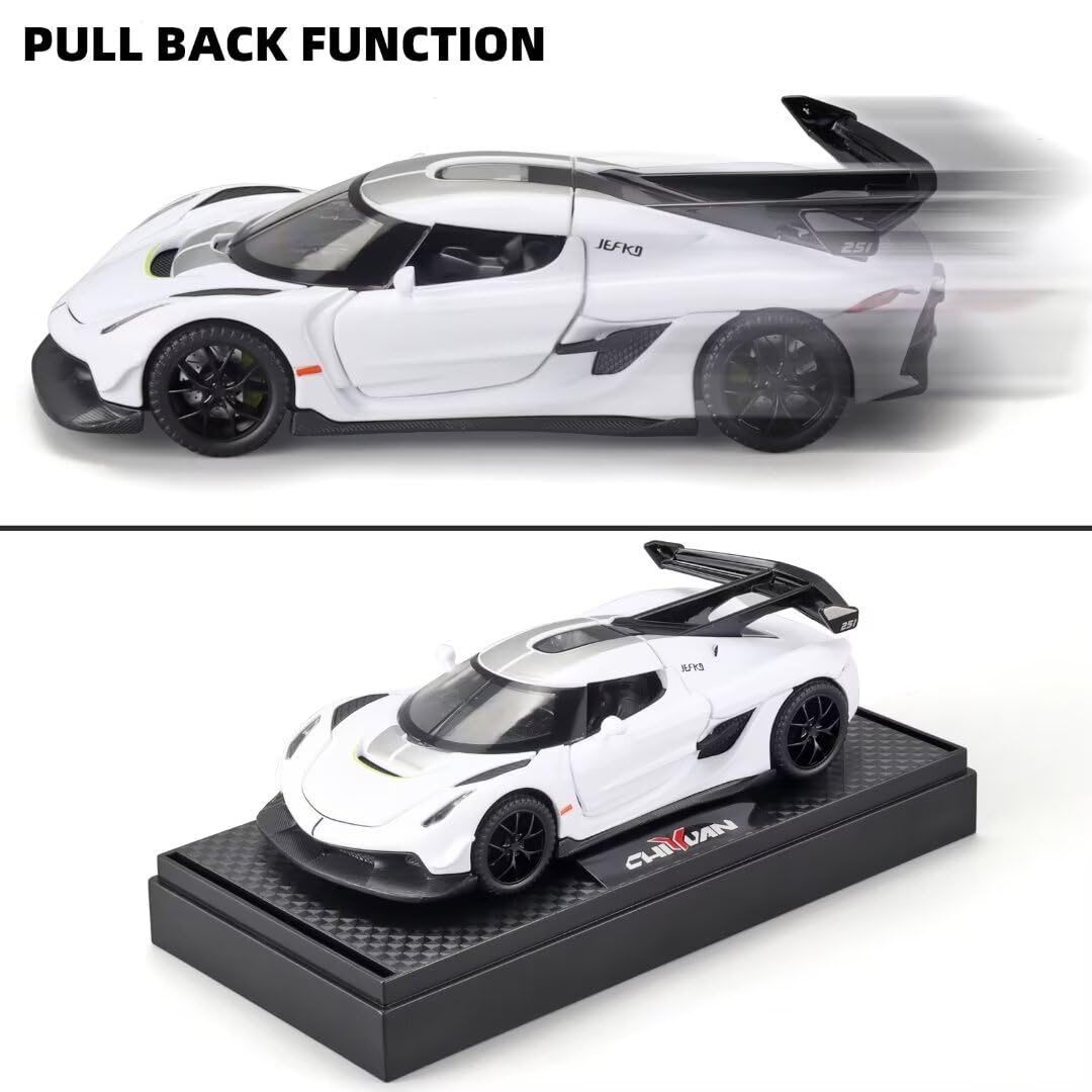 1/32 Scale Jesko Die Cast Metal Toy Cars for Kids - Pull Back Action with Light & Sound, Collectible Model Car for Boys Age 3+ (White) | Perfect for Birthday Gifts, Playtime & Car Collection Displays