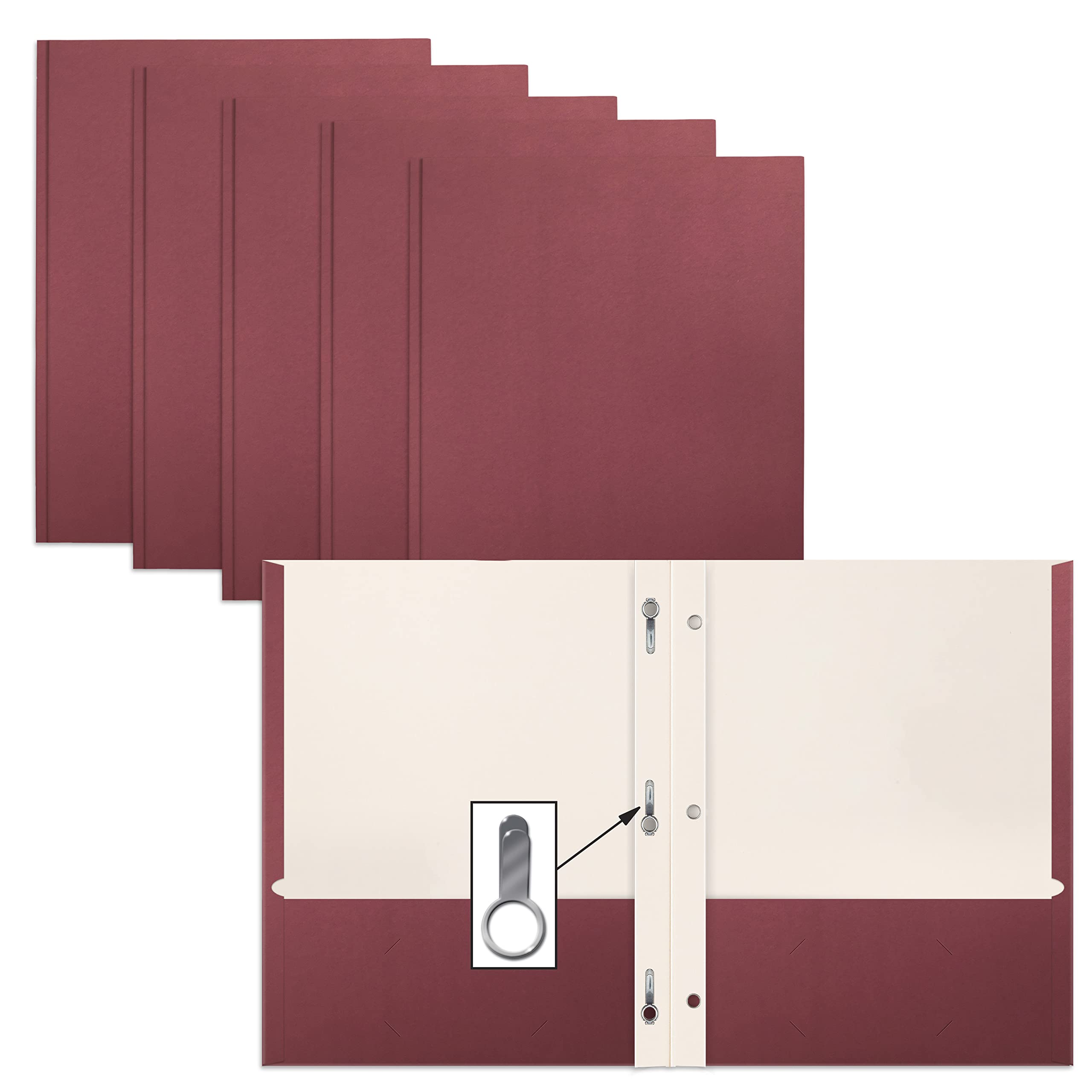50 Pack Burgundy Red 2-Pocket Folders with Prong Fasteners - Matte Finish Letter Size Office Folders for School, Work & Document Organization
