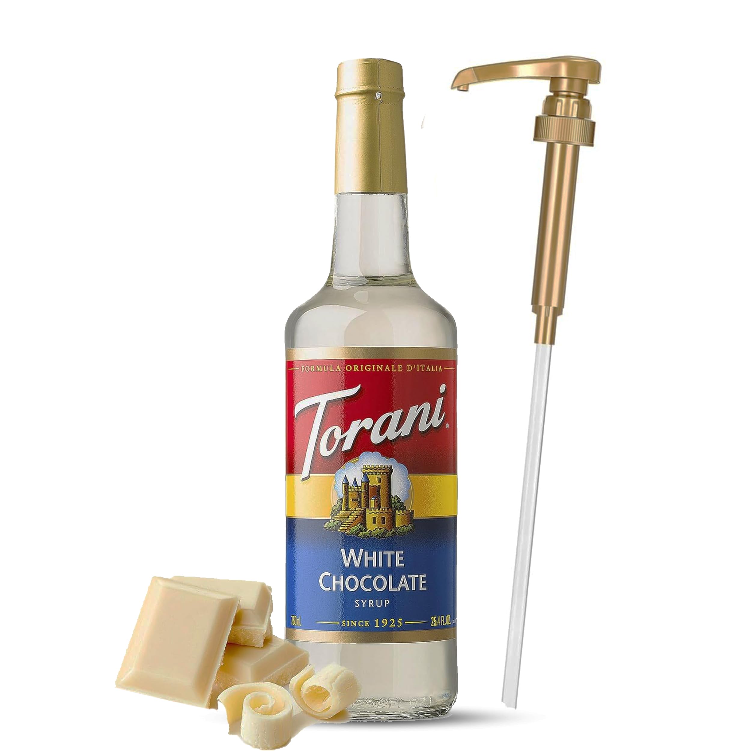 Premium White Chocolate Syrup for Coffee - 25.4oz (750ml) Bottle with Jimoco Pump Dispenser - Perfect for Lattes, Cappuccinos, Hot Cocoa & Dessert Toppings