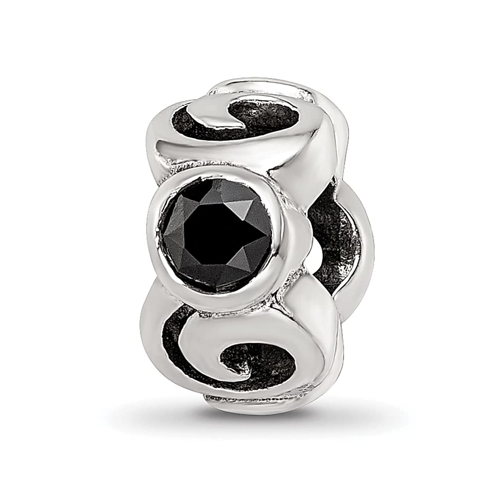 925 Sterling Silver Charm Bead for Bracelet - Black Cubic Zirconia CZ Stone Crystal Elegant Jewelry for Women | Perfect Gift for Her, Birthday, Anniversary & Special Occasions