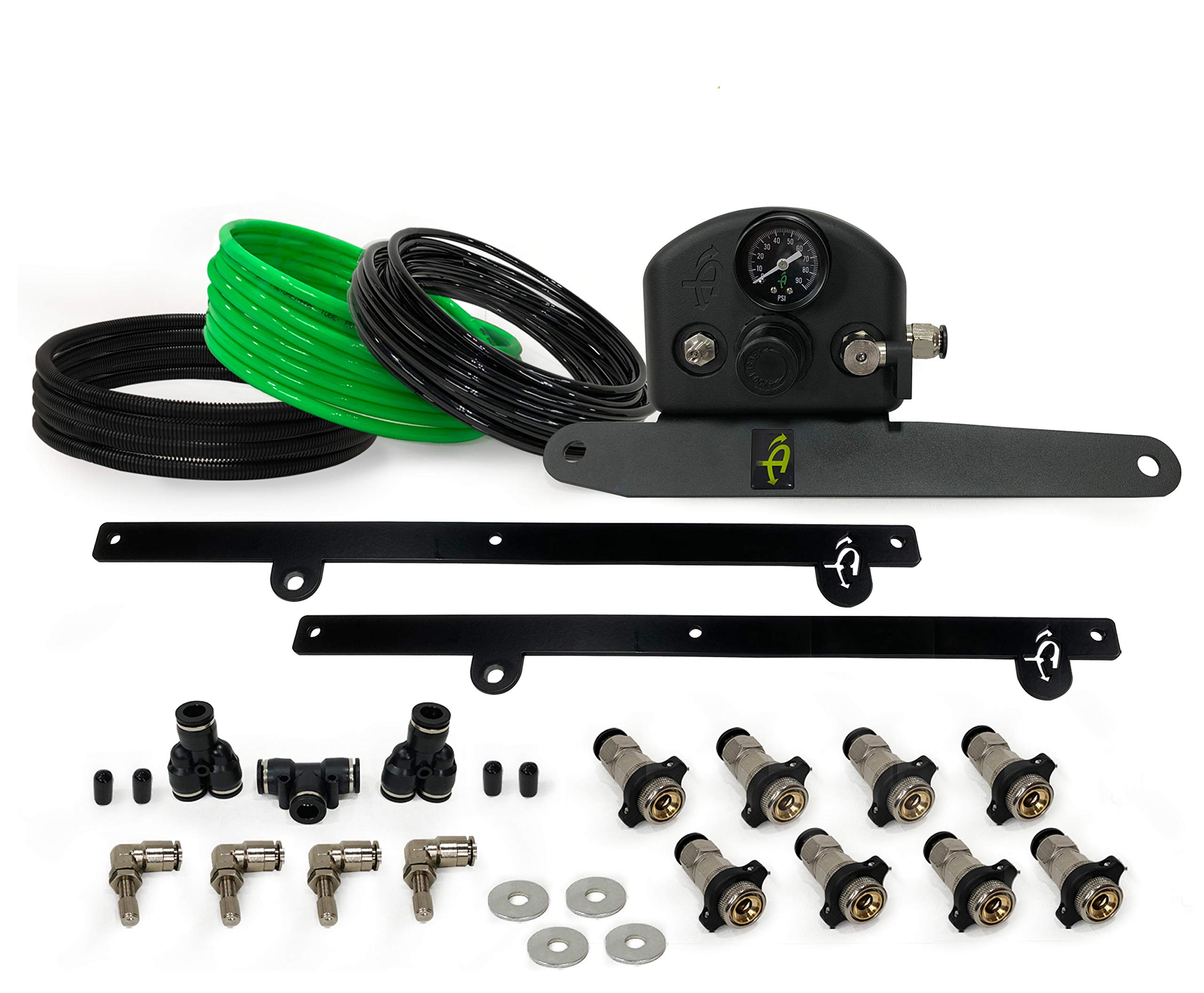 4 Tire Inflation System - Engine Mount with Box, Fittings, Hoses & Storage Bag - Black - Fast & Easy Tire Inflation for Trucks, SUVs & Off-Road Vehicles