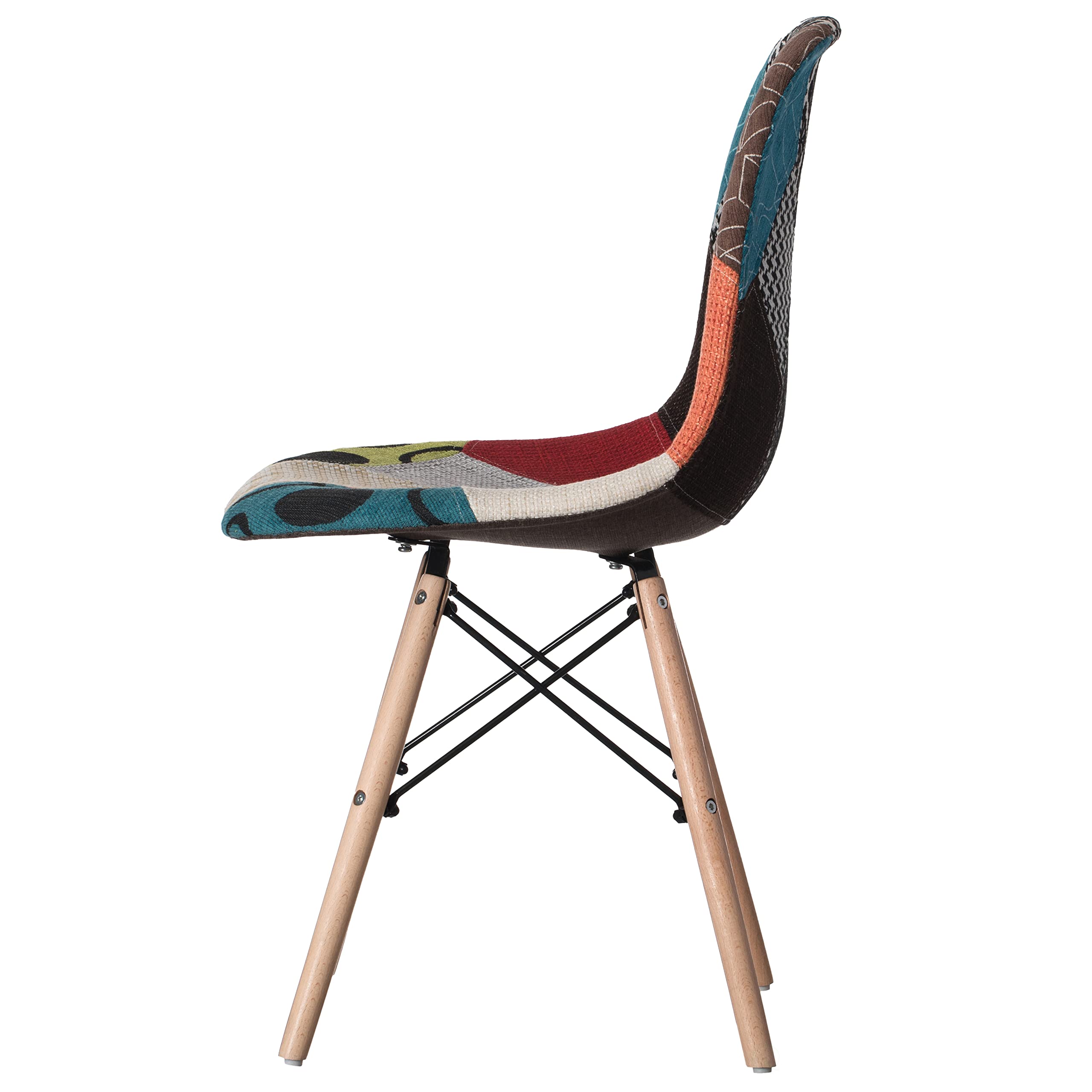 Modern Fabric Patchwork Chair with Wooden Legs - Set of 4 for Kitchen, Dining Room, Entryway & Living Room - Comfortable & Stylish Seating for Home Decor