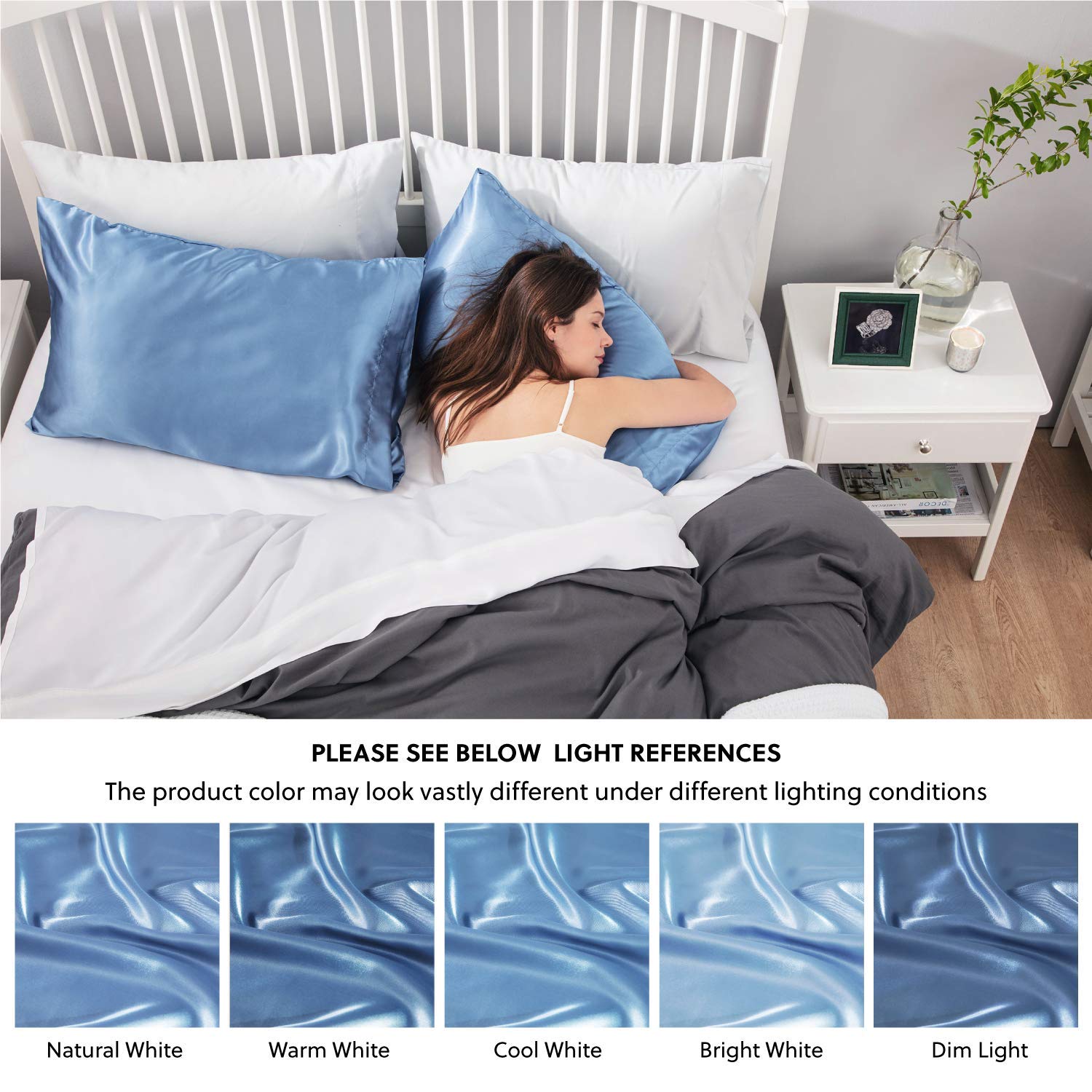 Luxury Satin Pillowcase for Hair and Skin - Super Soft & Cooling King Size Pillow Cover (20x40 Inches) - 2-Pack with Envelope Closure - Light Blue - Perfect for Beauty Sleep & Skin Care
