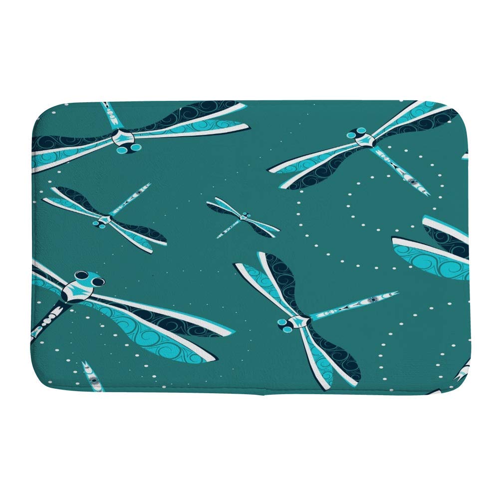 Non-Slip Bathroom Rug Mat - Abstract Dragonflies Design, Coral Fleece Absorbent Shower Mat for Bath Tub, Cozy Non-Slip Doormat for Indoor/Outdoor Use - Perfect for Bathroom, Shower, Poolside & Laundry Room