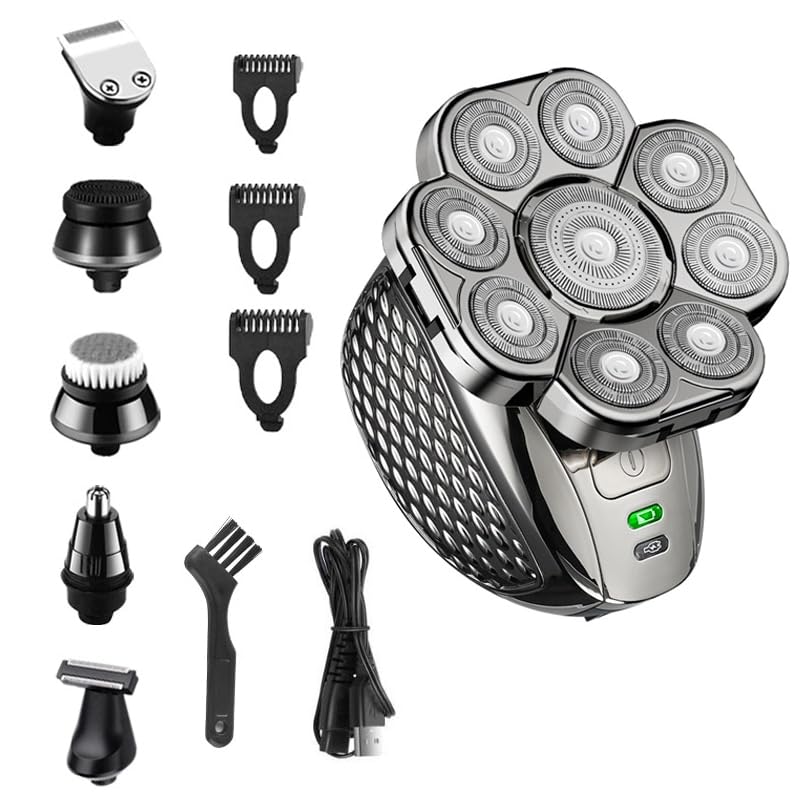 6-in-1 Electric Head Shaver for Bald Men - Rechargeable Wet/Dry Hair Trimmer, Beard & Body Grooming Kit | Perfect for Home, Travel & Professional Use
