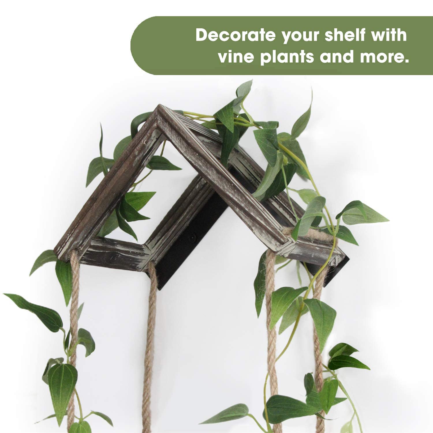 J JACKCUBE DESIGN Set of 3 Rustic Wood Floating Hanging Rope Wall Shelves - Boho Decor Shelf for Living Room, Bedroom, Home & Apartment - Perfect for Displaying Plants, Books, Photos and Decorative Items (MK664A)