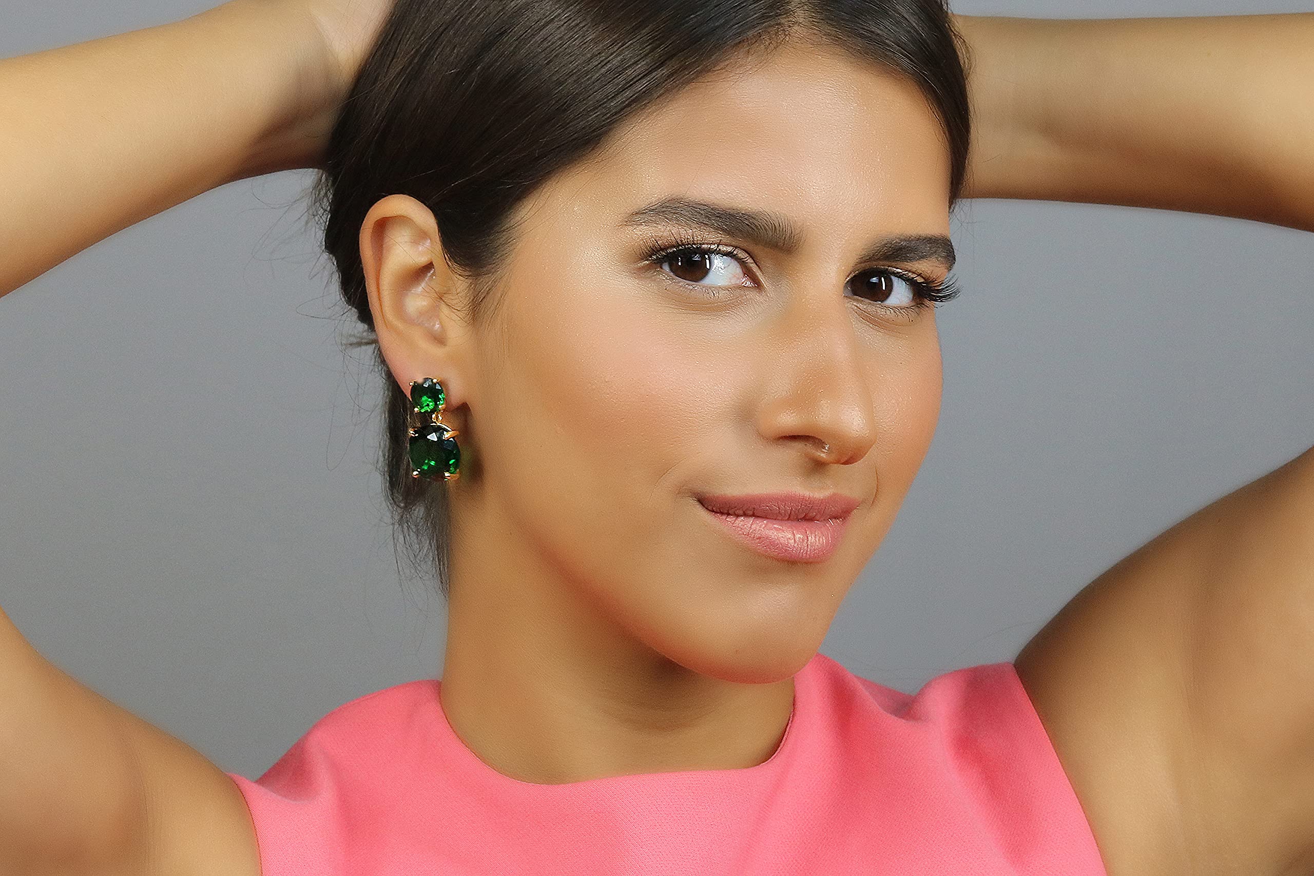 Stunning Double Emerald Stud Earrings for Women – Elegant Sterling Silver Fashion Jewelry, Birthstone Gift & Wedding Accessories – Perfect for Parties, Date Nights & Special Occasions